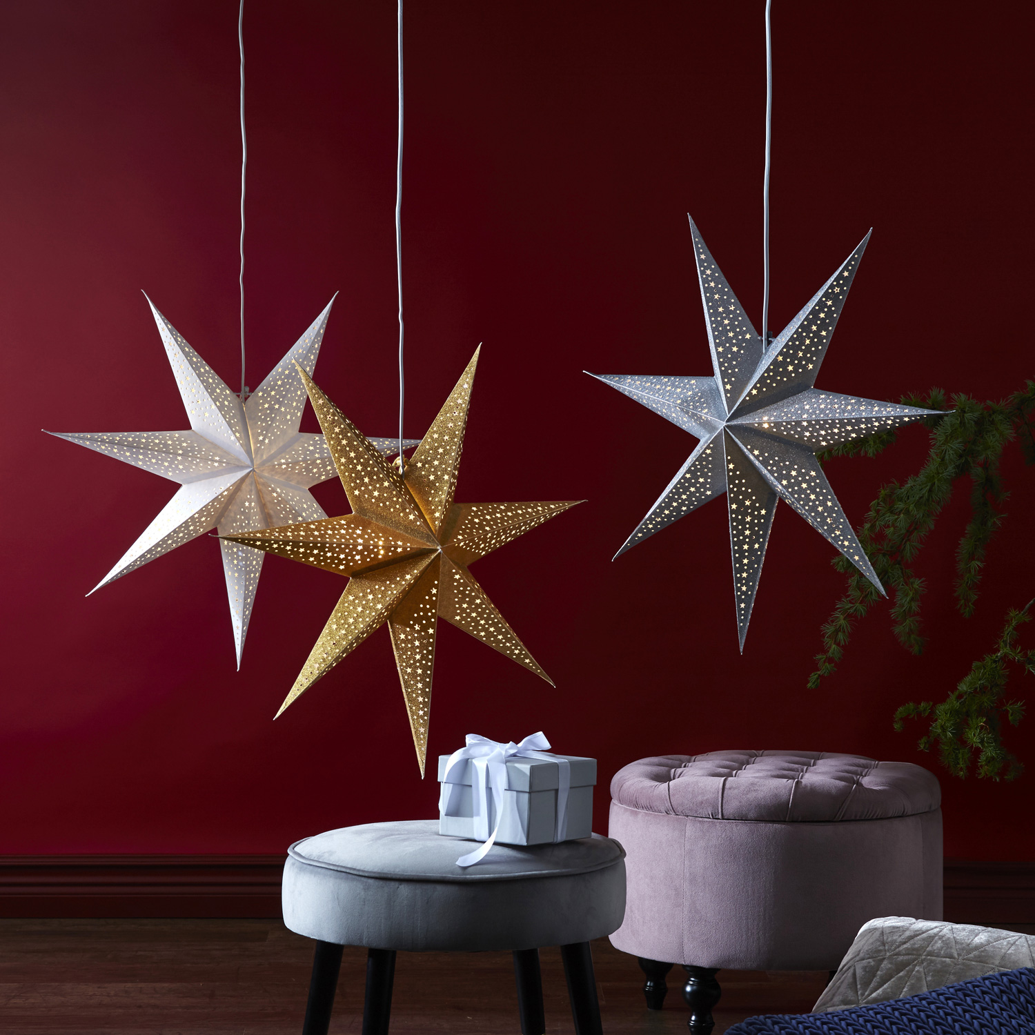 Papierstern "Blinka" - hängend - 7-zackig - Ø 60 cm - silber