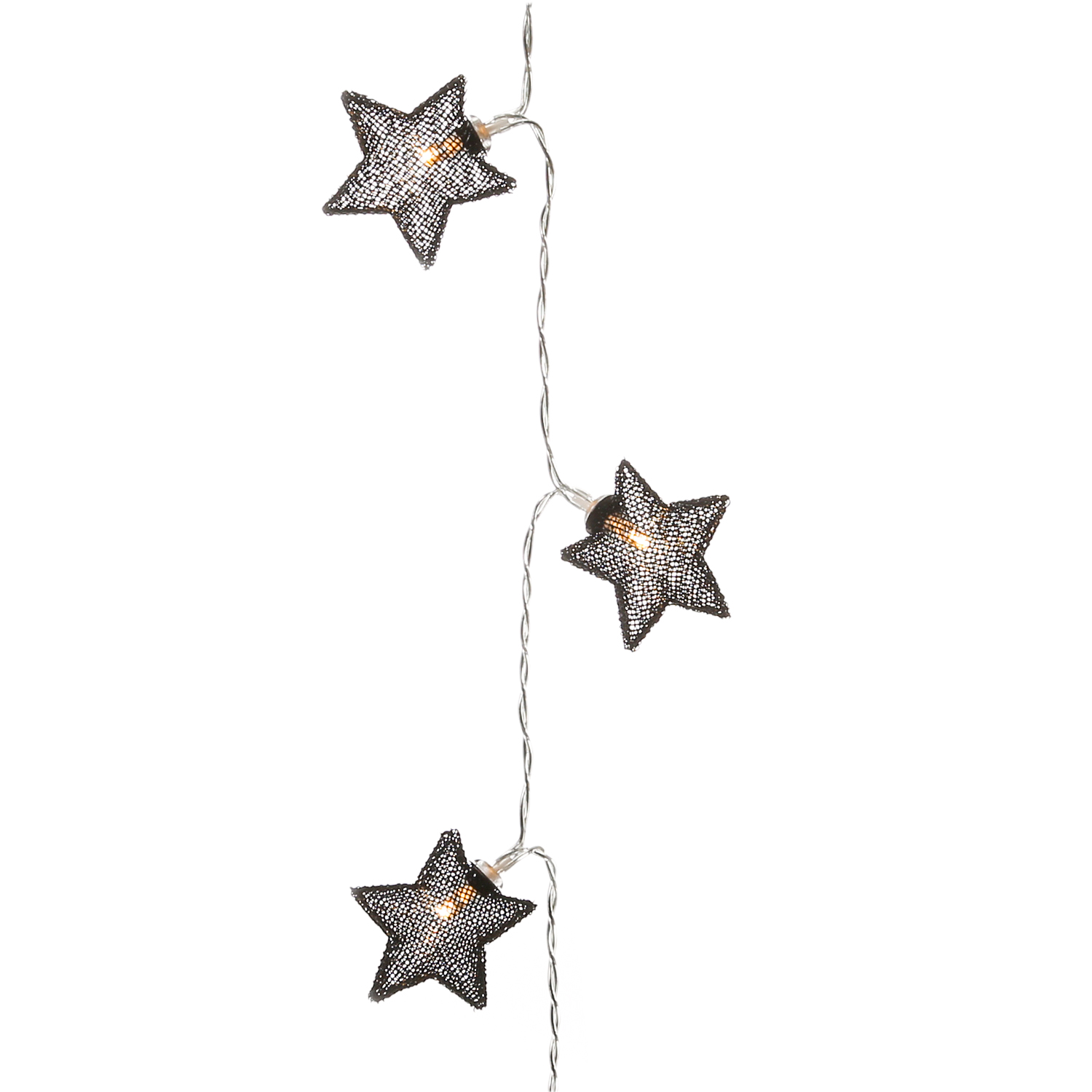 LED Lichterkette Sterne - Metall - 10 warmweiße LED - Batteriebetrieb - L: 0,9m - schwarz