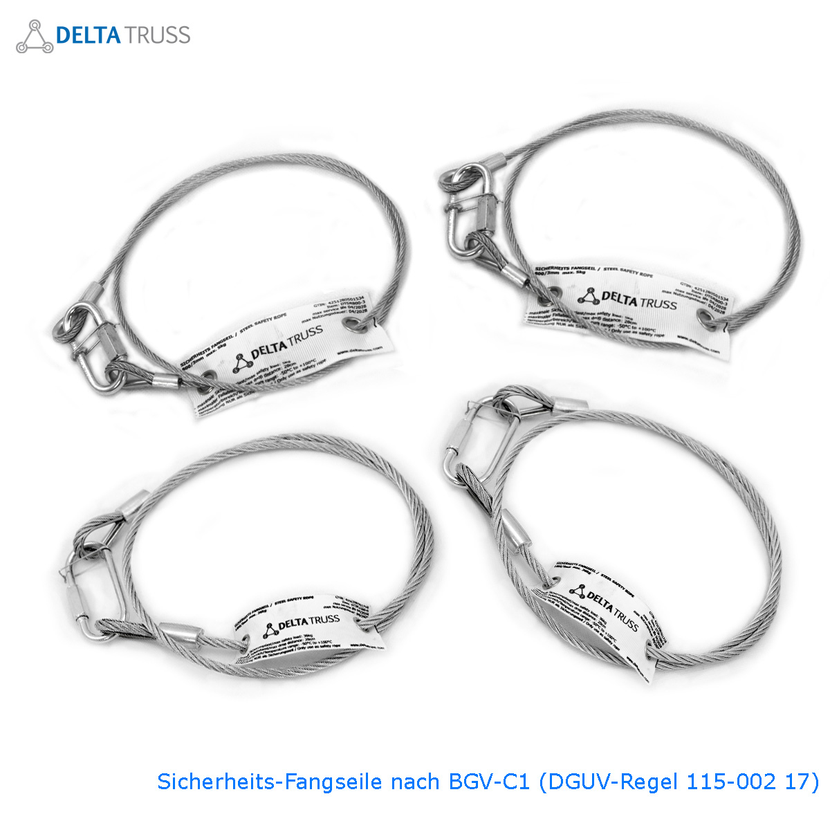 Sicherheitsfangseil 800x3mm - 10er Set - Safety nach BGV-C1 bis 5kg Safety Stahlseil als Absturzsicherung in der Veranstaltungstechnik - Fallsicherung