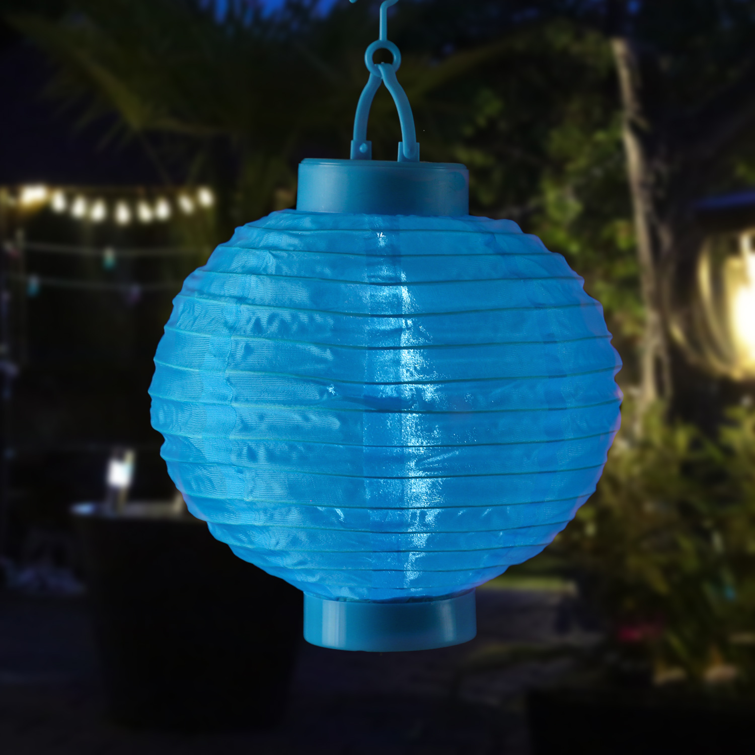LED Solar Lampion - kaltweiße LED - H: 23cm - D: 20cm - Lichtsensor - blau