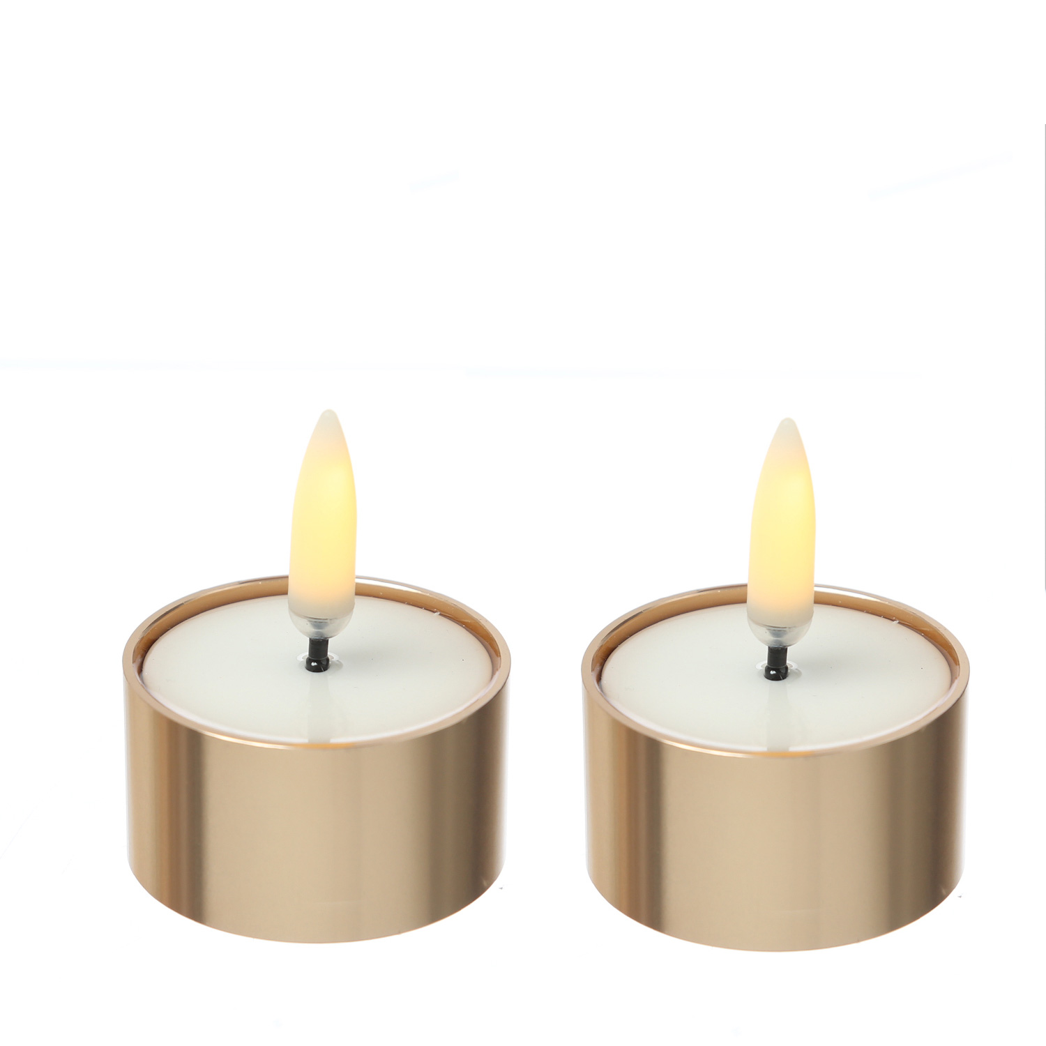 LED Mini Teelichter - 4,1x2,3cm - Timer - inkl. Batterien - bis 400 Std. - messing - 2er Set
