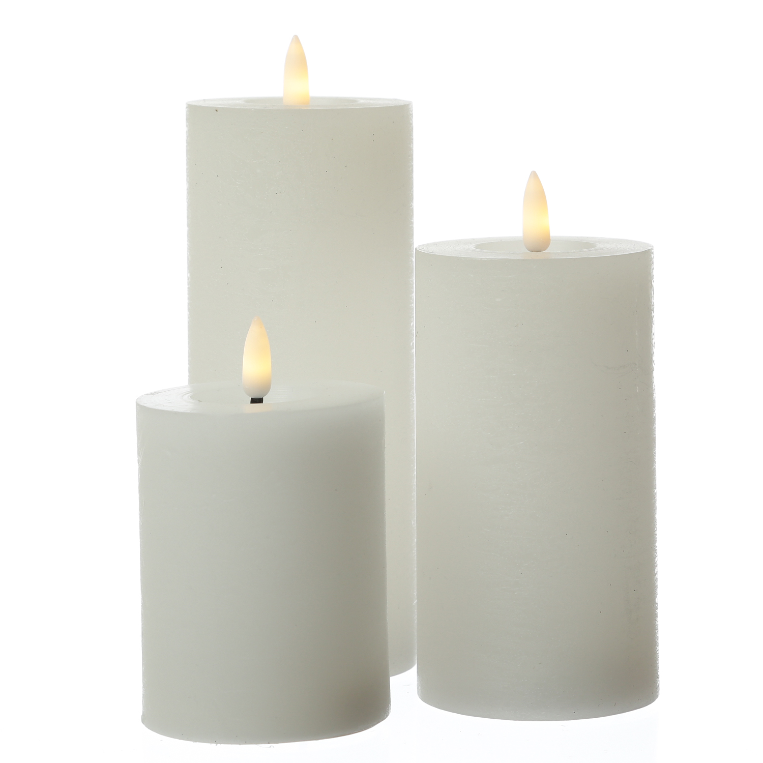 LED Kerzenset LINA - Rustik-Optik - Echtwachs - 3D Flamme - 3 Größen - Timer - weiß - 3er Set