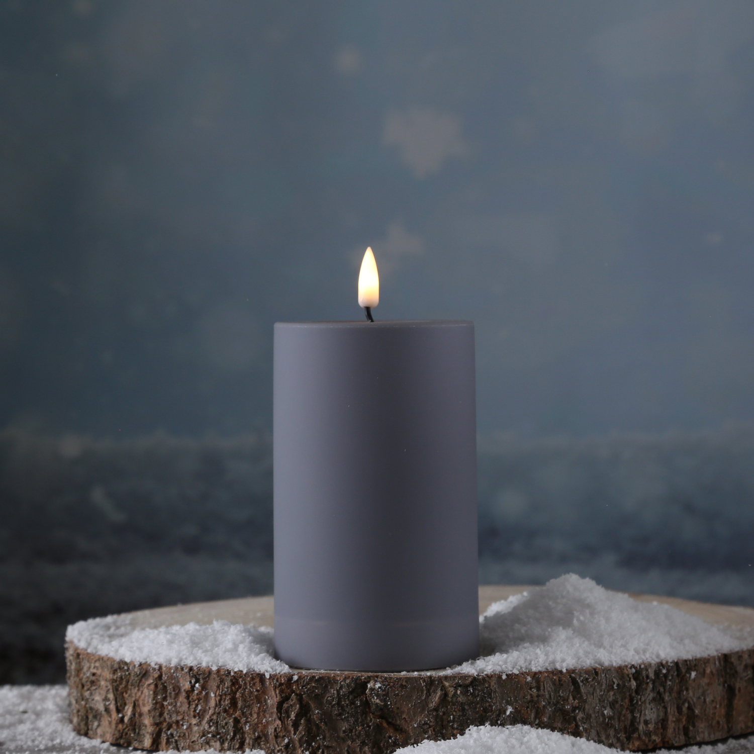 LED Stumpenkerze MIA - Kunststoff - realistische 3D Flamme - H: 12,5cm - outdoor - grau