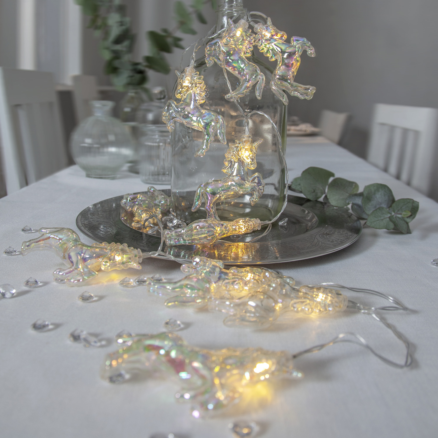 LED Lichterkette Einhorn - 10 warmweiße LED - Batteriebetrieb - L: 1,35m - für Innen - transparent