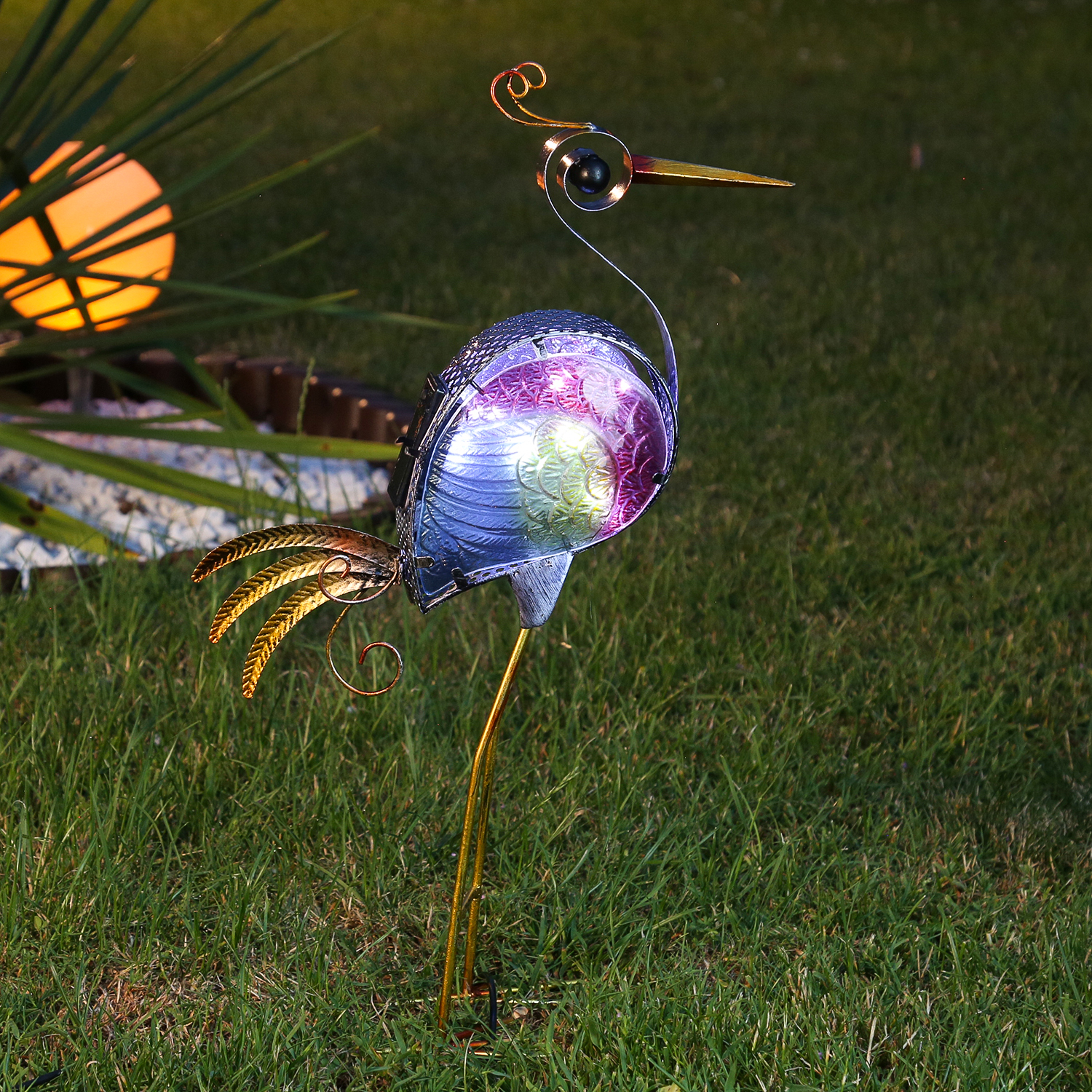 LED Solar Gartenfigur Paradiesvogel - 10 kaltweiße LED - H: 57cm - Dämmerungssensor - bunt