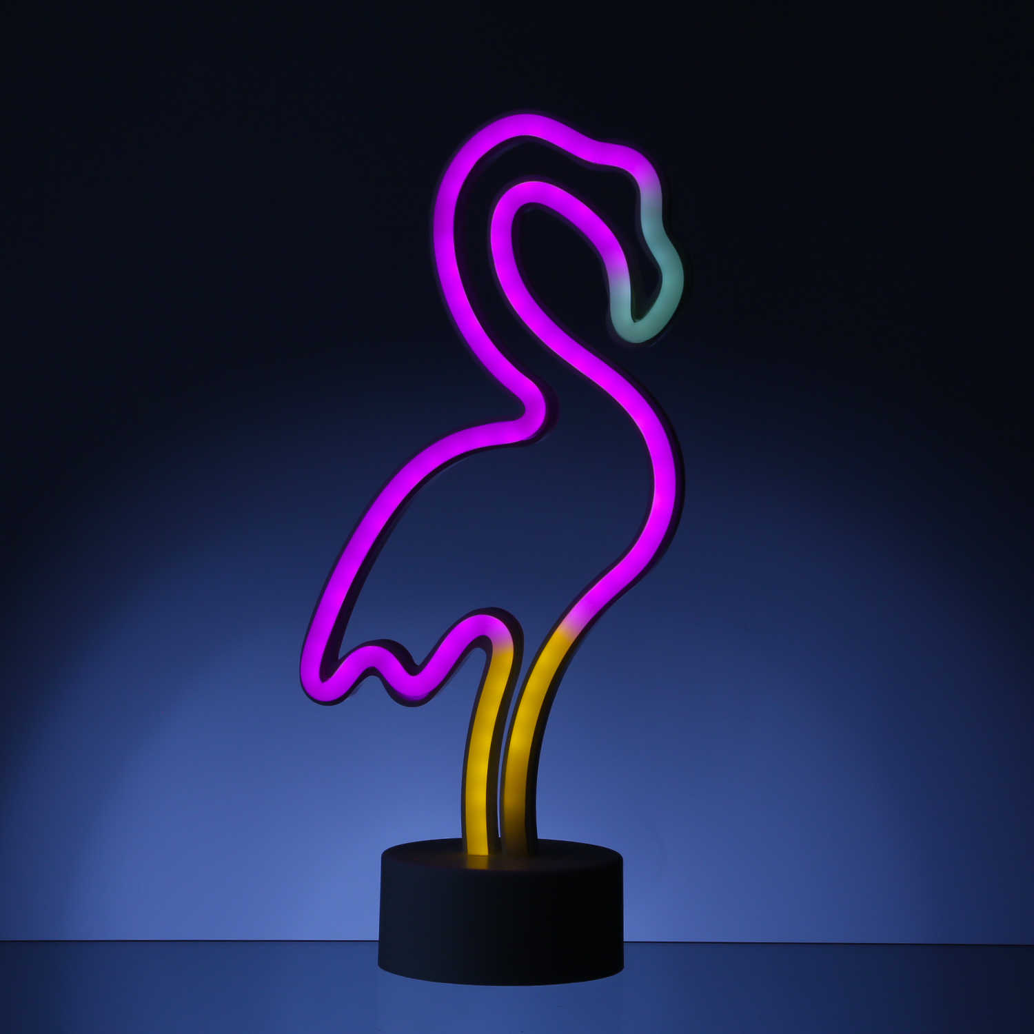 LED NEON Figur FLAMINGO - Dekoleuchte - H- 30cm - Batterie oder USB Betrieb - stehend - pink-gelb