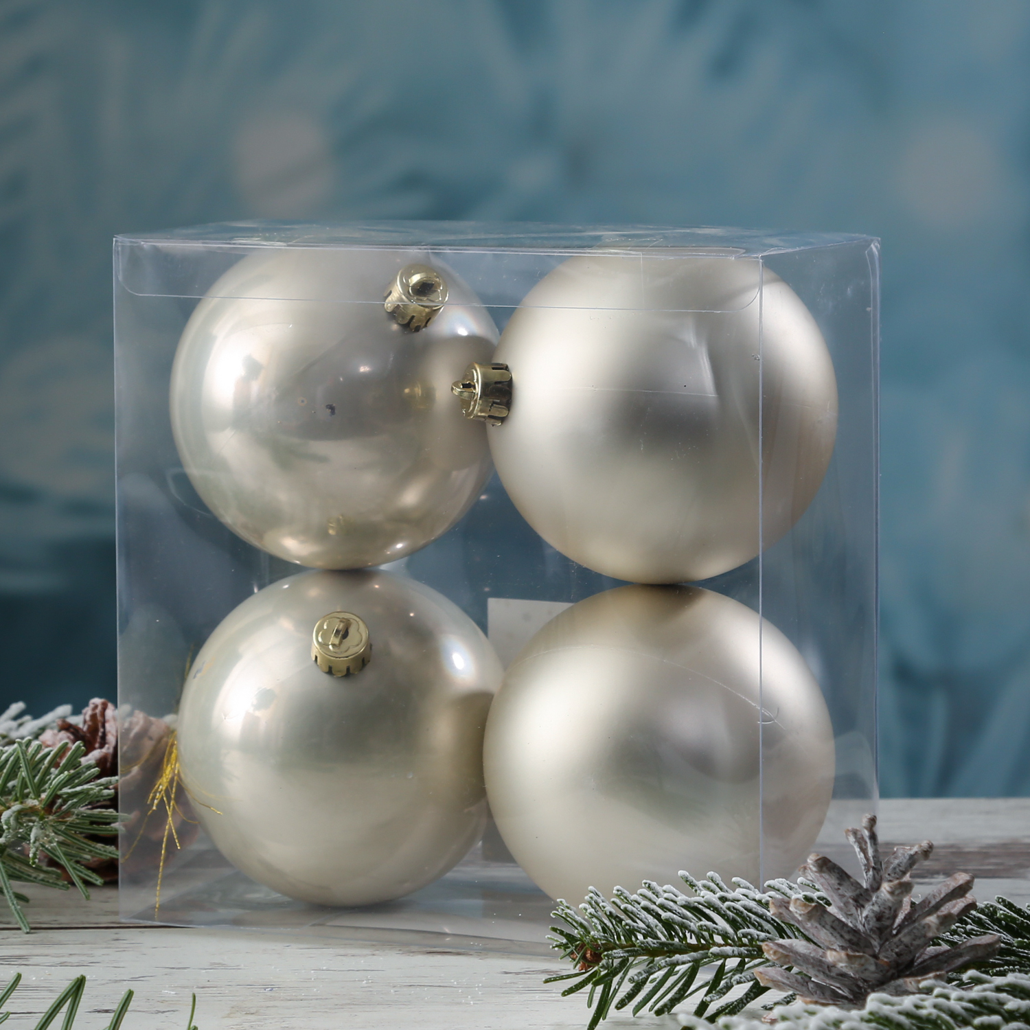Christbaumkugel - Weihnachtsbaumkugel - bruchfest - D: 10cm - glänzend, matt - champagner - 4er Set
