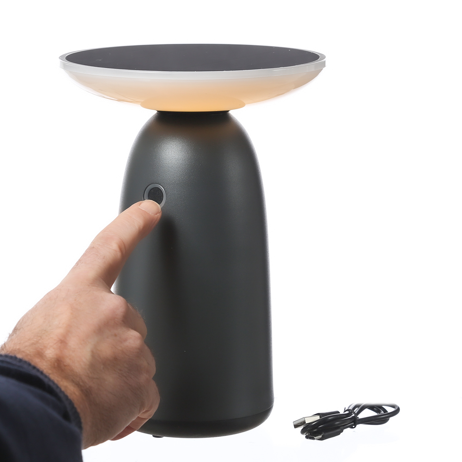 LED Solar Garten Tischleuchte - 3 Helligkeitsstufen - H: 22cm - Lichtsensor - für Außen - grau