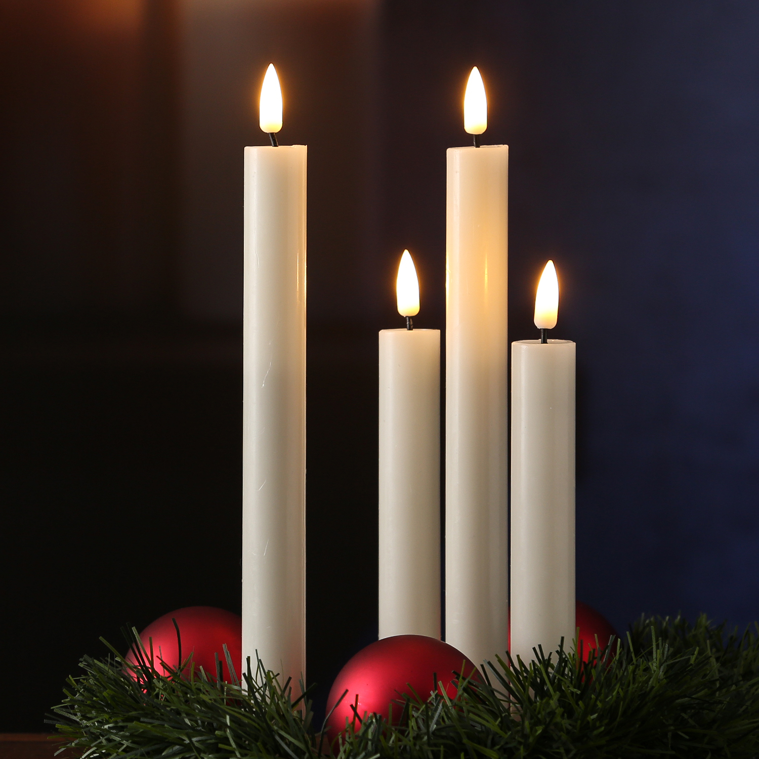 LED Stabkerzen MIA - Echtwachs - realistische 3D Flamme - H:24cm - Batteriebetrieb - creme - 2 Stk