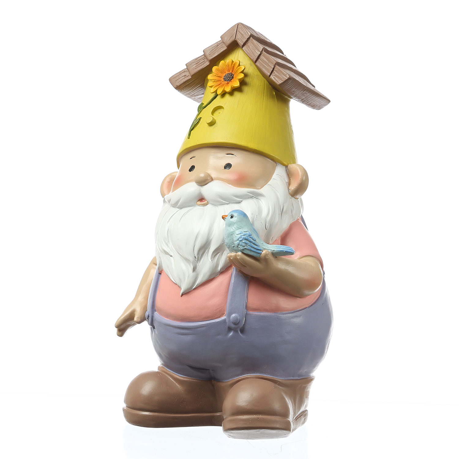 Gartenzwerg mit Vogelhaus-Mütze - Zwerg mit Vögelchen - Gartenfigur aus Polyresin - H: 24,5cm