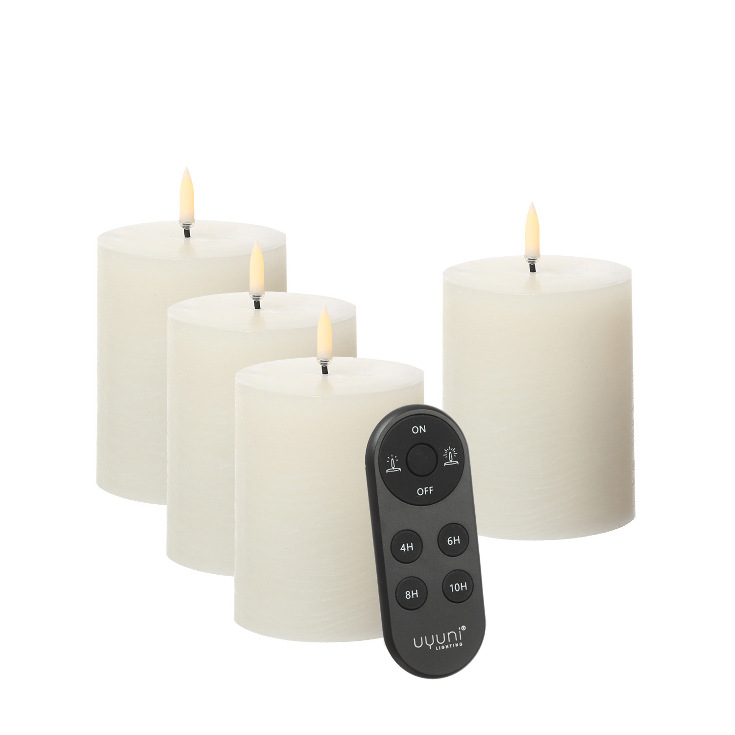 LED Kerzenset PIA - Rustik-Optik - H: 10cm - inkl. Batterien und Fernbedienung - creme - 4er Set
