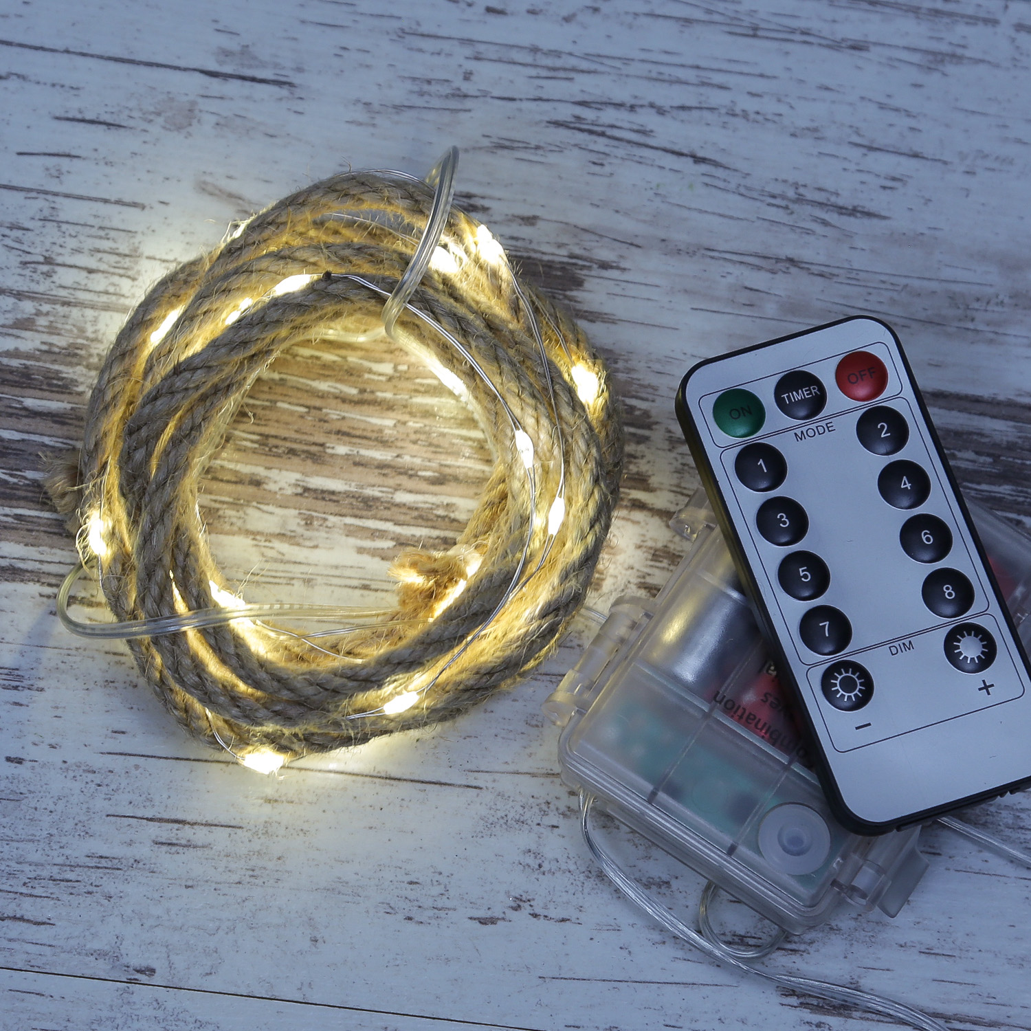 LED Lichterkette Seil - 40 warmweiße LED - L: 2m - 8 Funkt. - Timer - Batterie - Innen/Außen