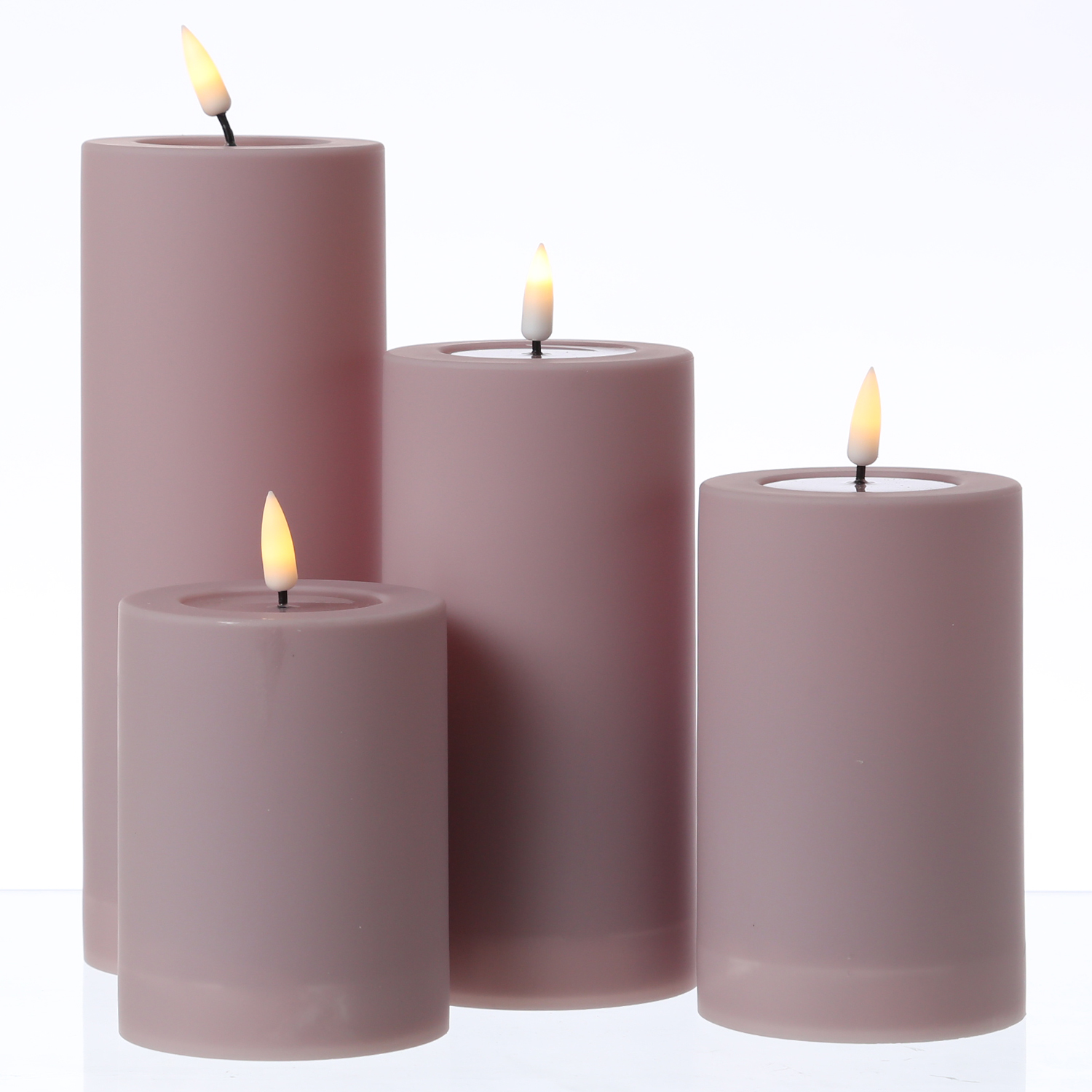 LED Stumpenkerze MIA - Kunststoff - 3D Flamme - H: 10cm - D: 7,5cm - für Außen - rosa