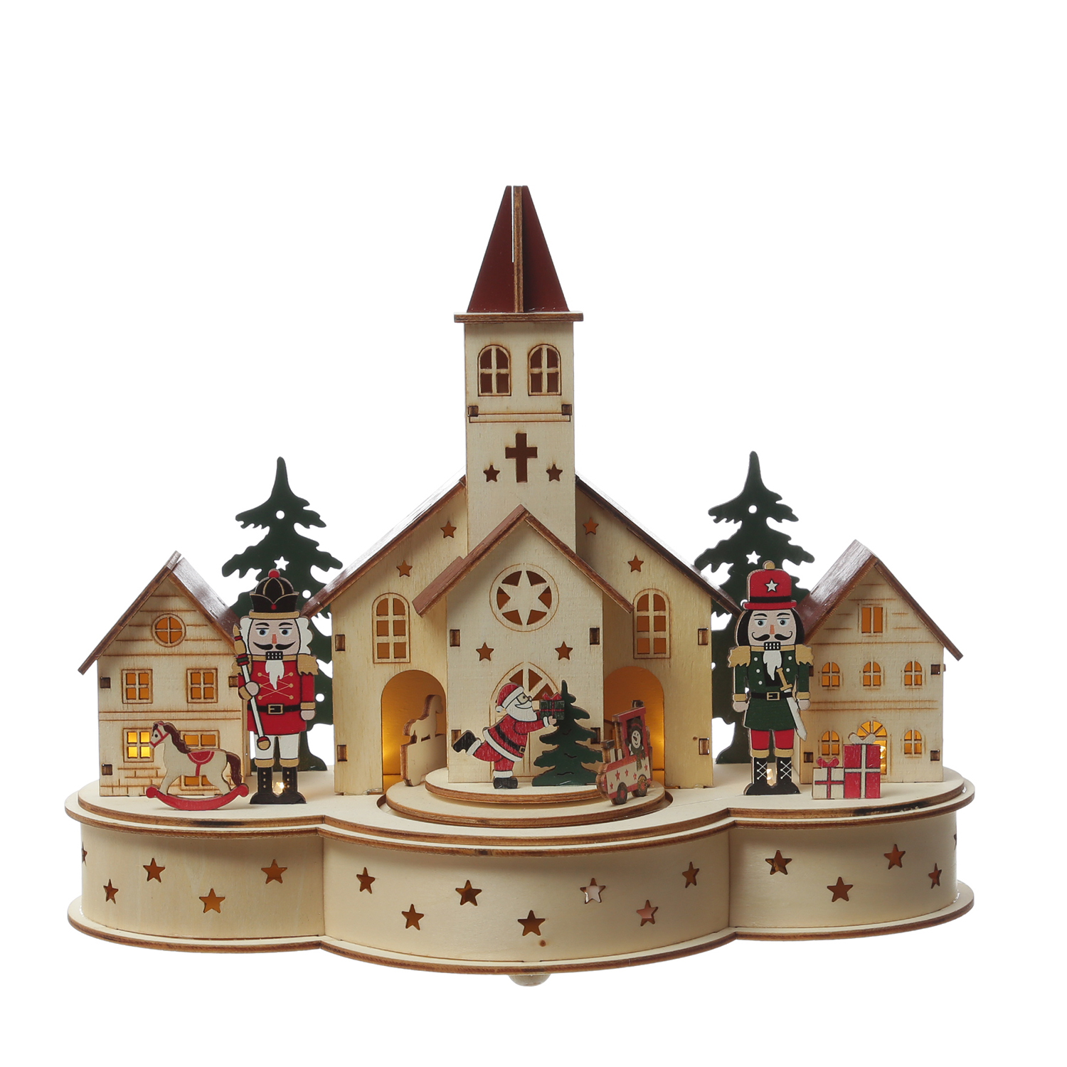 LED Weihnachtsdorf mit Musik und fahrendem Zug - beleuchtete Weihnachsszene - H: 24,5cm