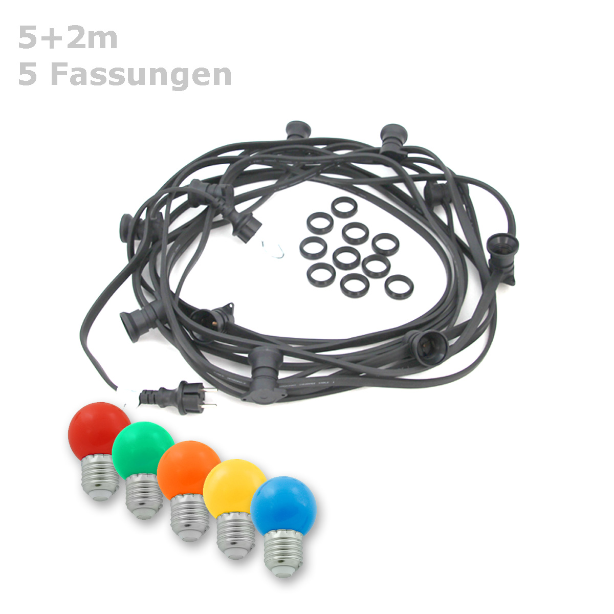 ILLU-Lichterkette BLACKY - 5m - 5xE27 | IP44 | mit bunten LED Kugellampen | SATISFIRE
