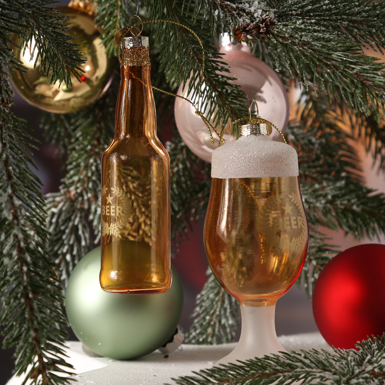 Weihnachtsbaumschmuck ALKOHOLMIX - Glas - Prosecco - Gin - Whisky - Rotwein - inkl. Aufhänger