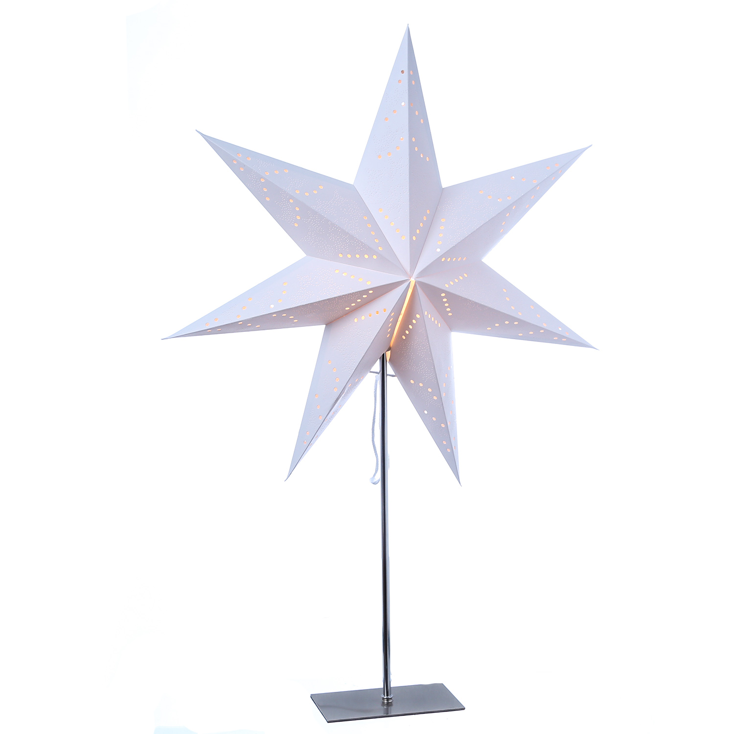 Papierstern LUNA - stehend - 7-zackig - D: 54cm, H: 75cm - inkl. E14 Fassung u. Kabel - weiß