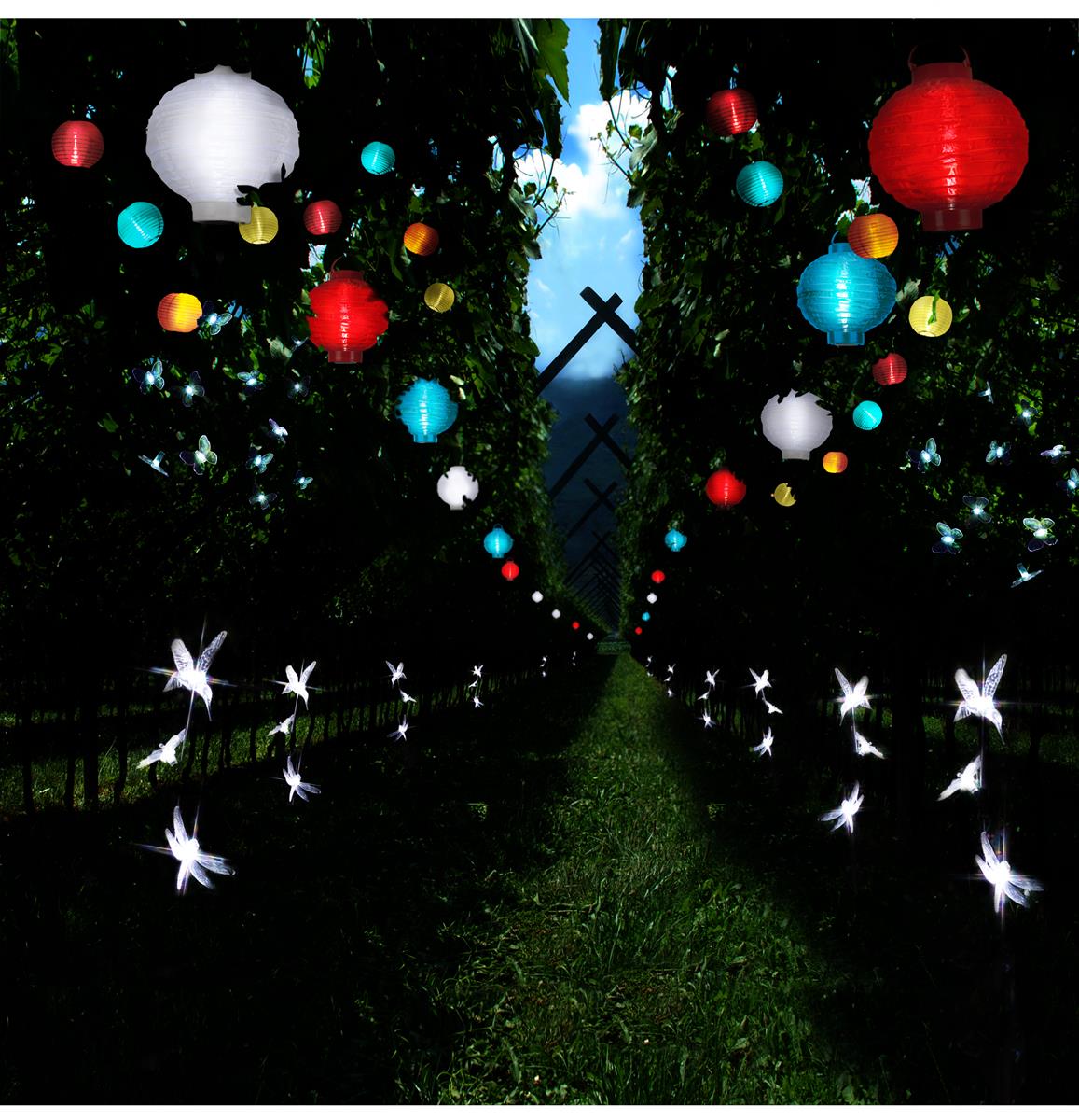 LED Lampion - kaltweiße LED - D: 30cm - Montagehaken - Batteriebetrieb - rot