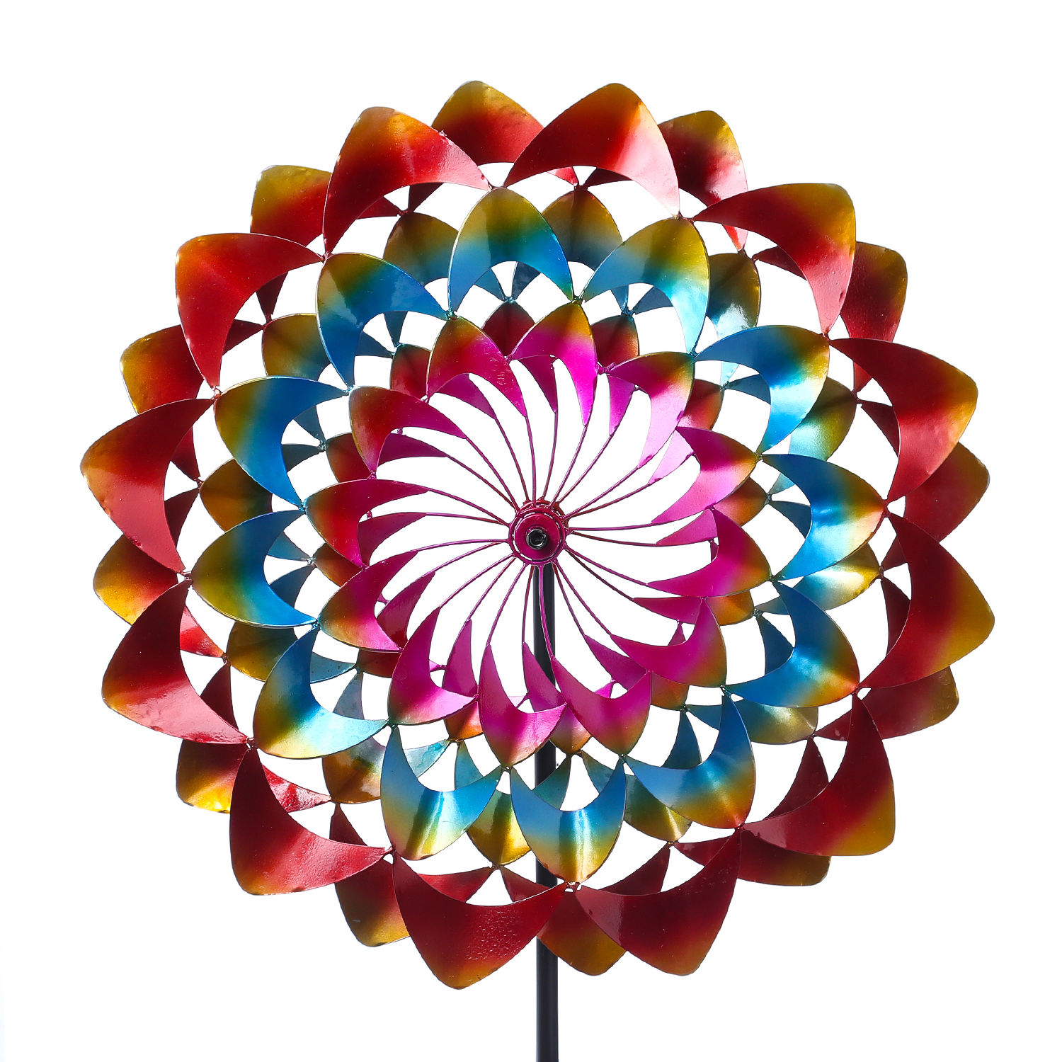 Doppel Windrad - Gartendeko - Metall - Erdspieß - H: 1,83m - bunt