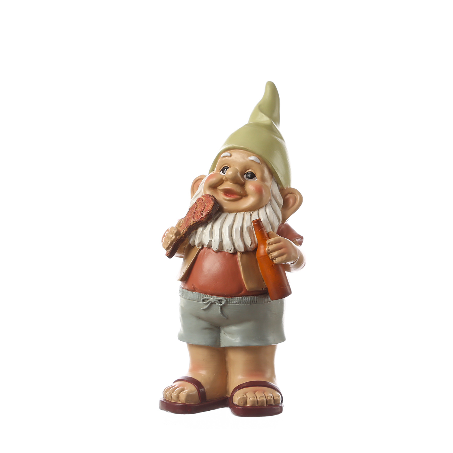 Gartenzwerg SKALLI - Zwerg mit Bier u. Fleisch - Dekofigur - Polyresin - H: 23cm - bunt