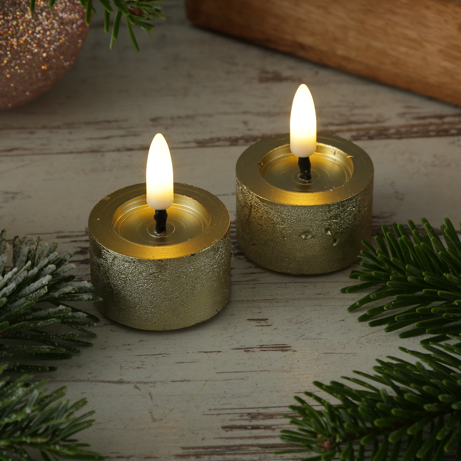 LED Teelichter LINA - Rustik-Optik - Echtwachs - Timer - mit Batterien - D: 4,4cm/H: 5cm - 2St.