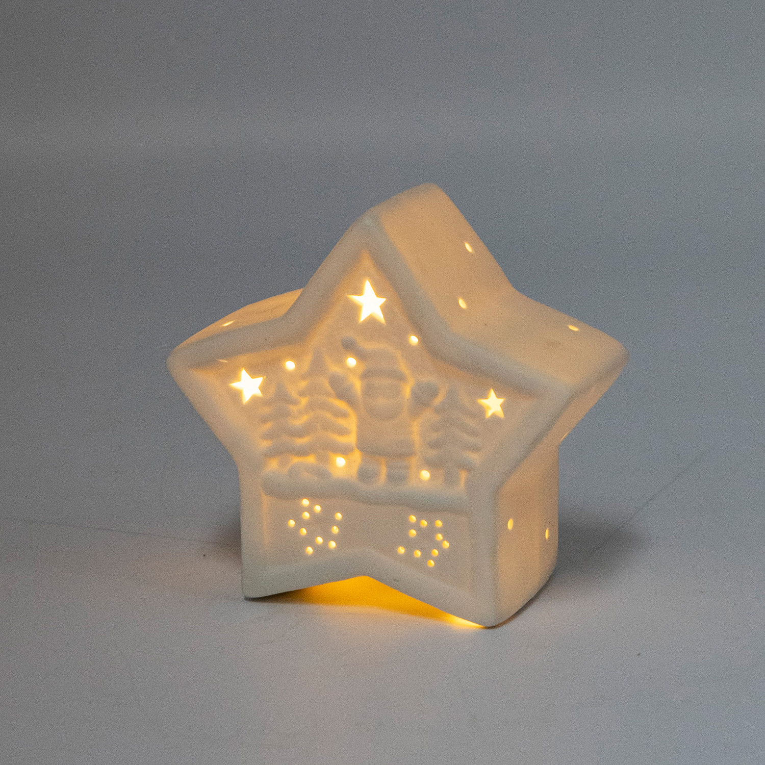 LED Dekostern NIKOLAUS - Keramik - weihnachtliches Motiv - H: 10,5cm - Batterie - weiß