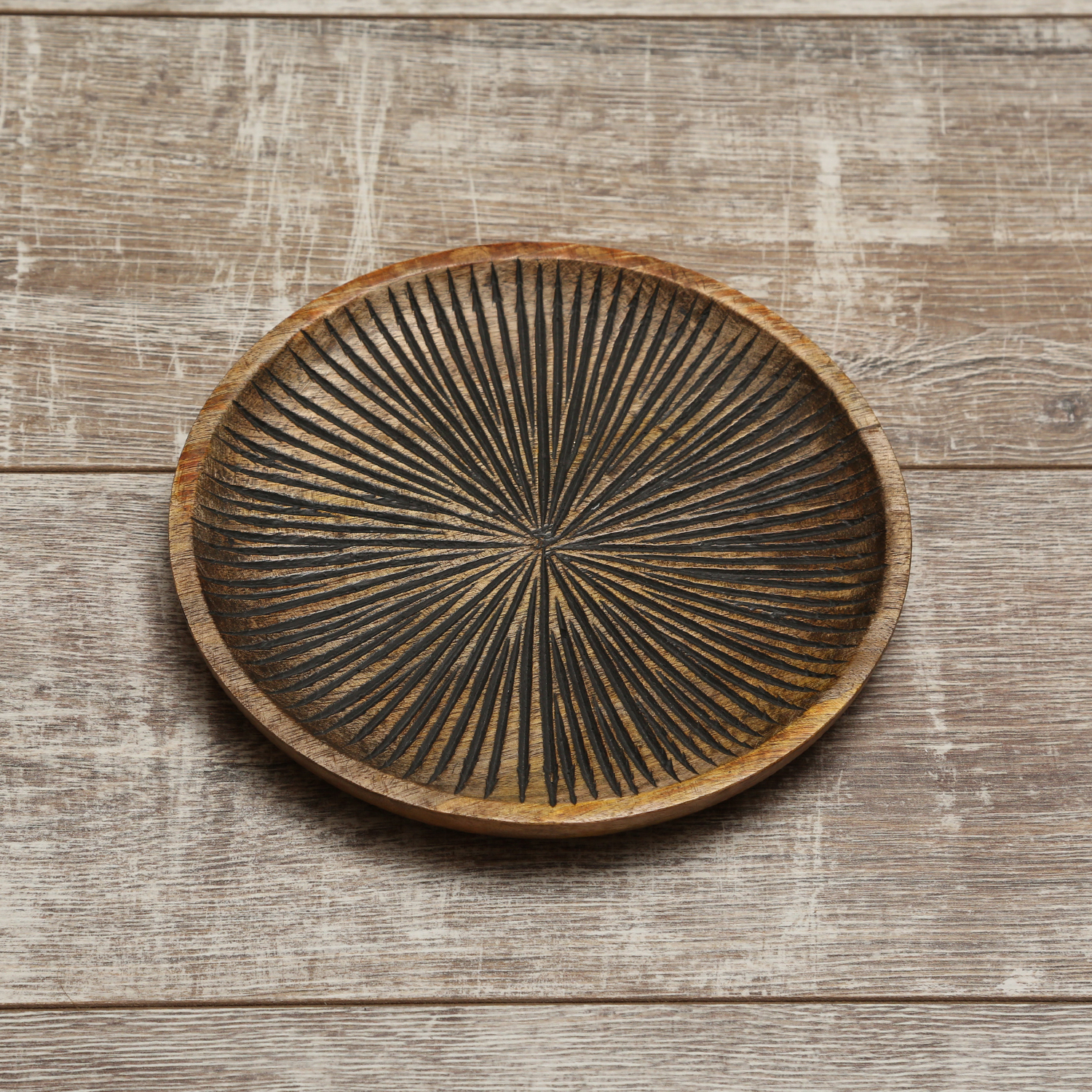 Holzteller - Dekotablett - rund - Mangoholz - D: 22,5cm - H: 2cm - natur, schwarz