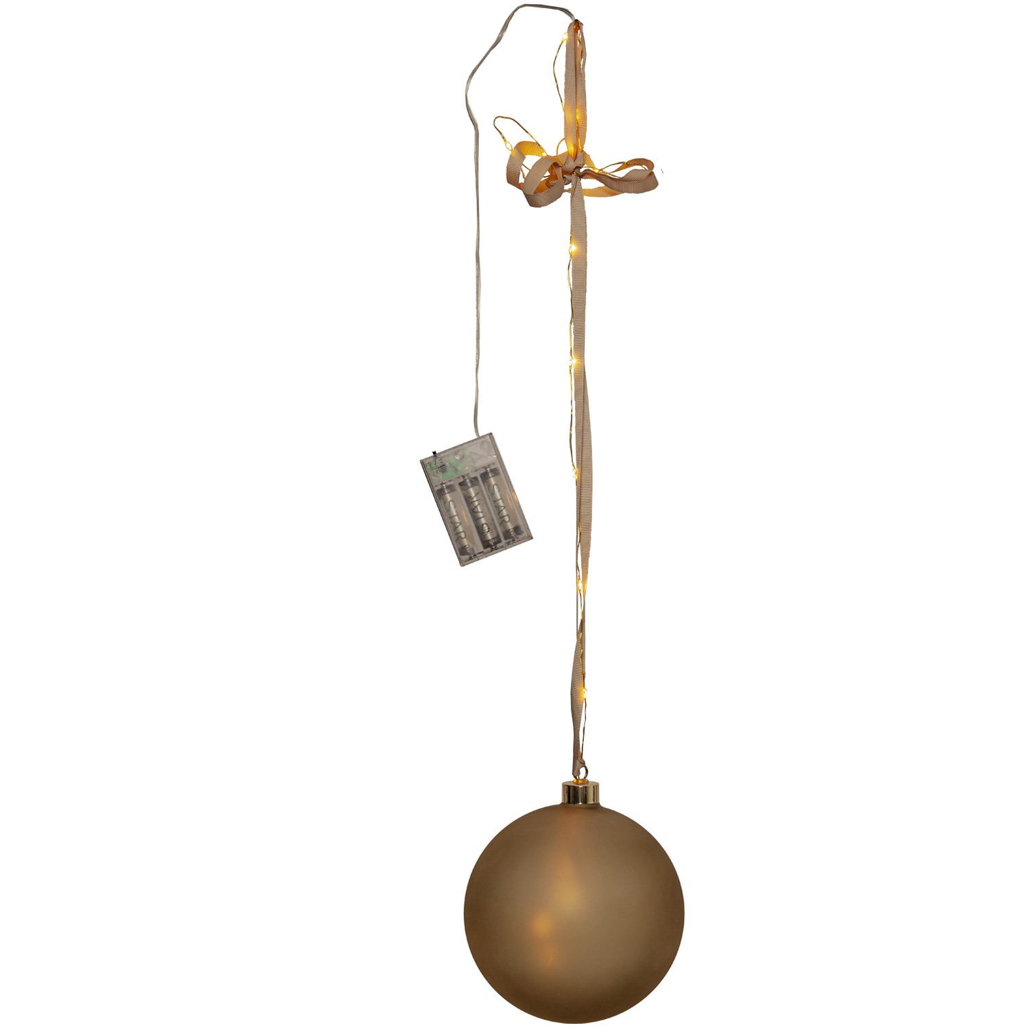 LED Christbaumkugel - Weihnachtskugel - Glas - 18 warmweiße LED - D: 15cm - Timer - Batterie - gold