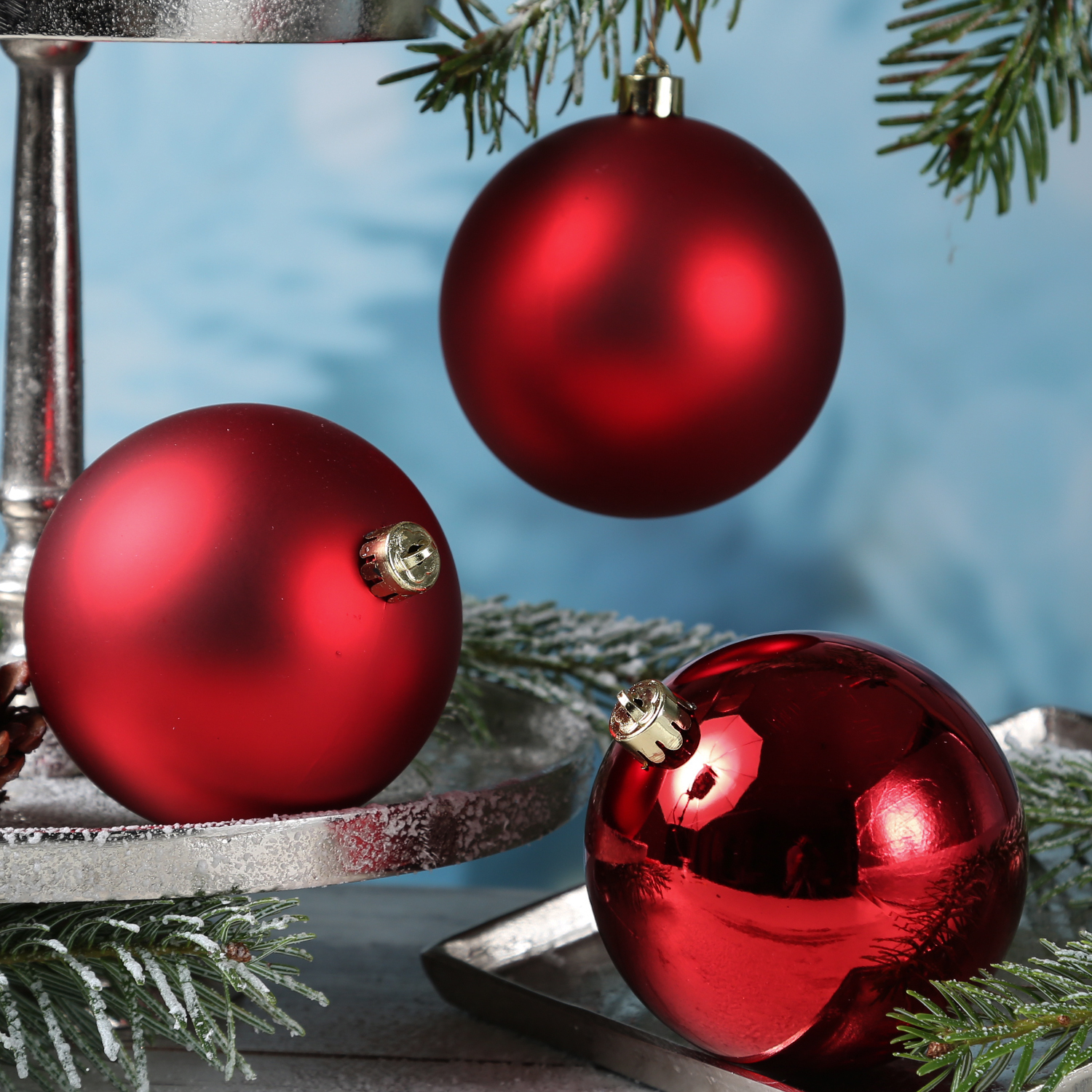 Christbaumkugel - Weihnachtsbaumkugel - bruchfest - D: 10cm - glänzend und matt - rot - 4er Set