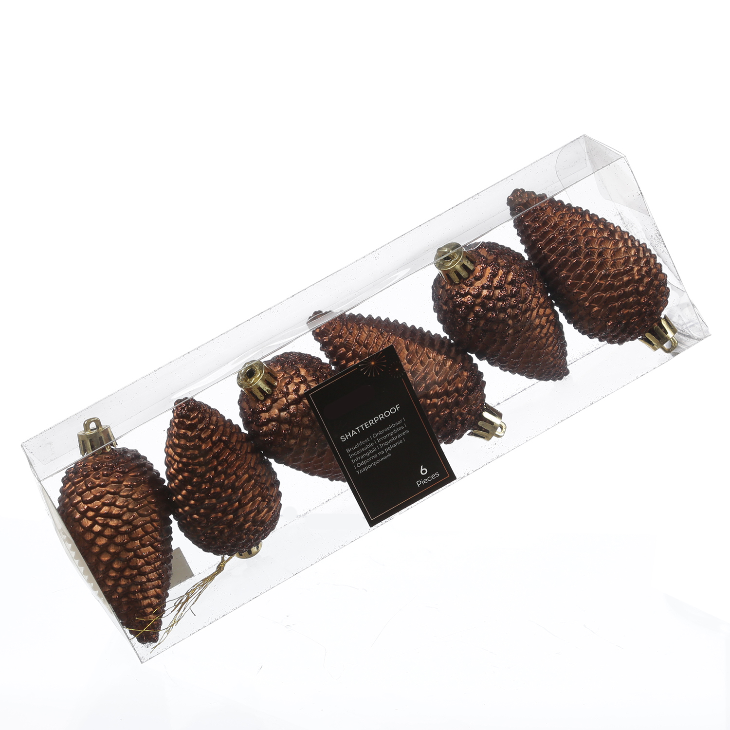 Christbaumschmuck ZAPFEN - Weihnachtsschmuck - bruchfest - glitzernd - H: 8cm - braun - 6er Set