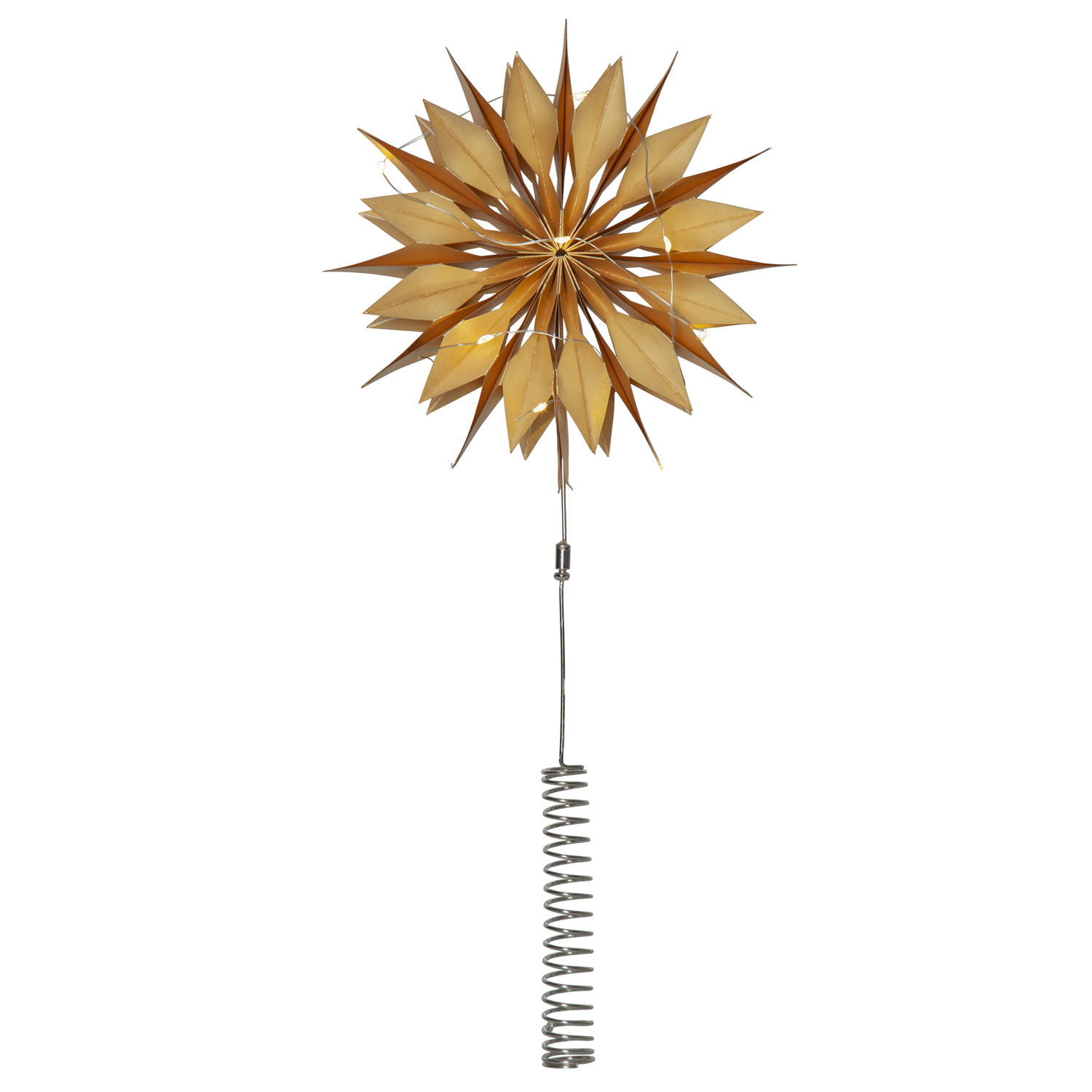LED Baumspitze Papierstern MELLI -  10 warmweiße LED - H: 43cm - D: 20cm - Timer - Batterie - gold