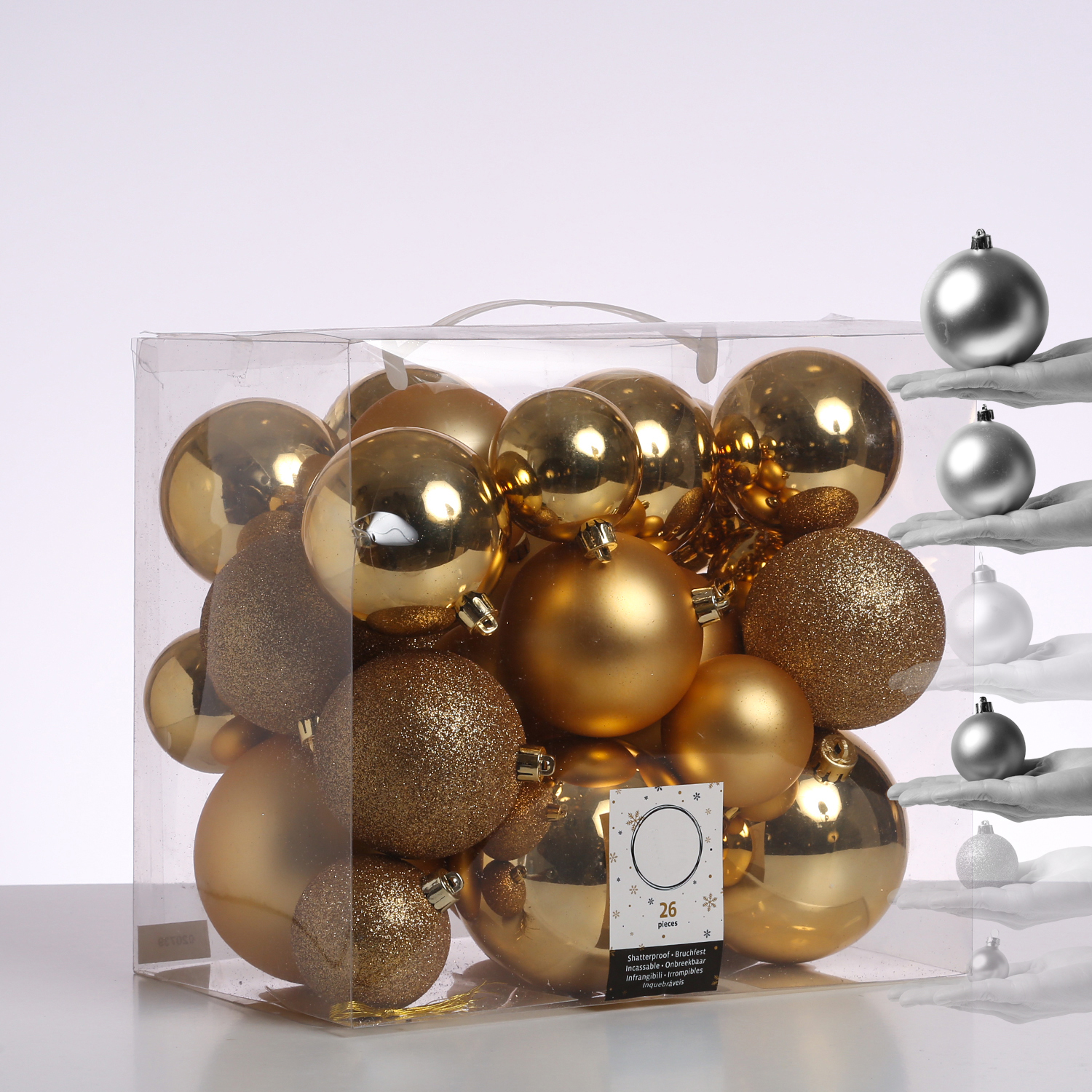 Christbaumkugel - Weihnachtsbaumkugel  - bruchfest - glänzend, matt und glitzernd - gold - 26er Set