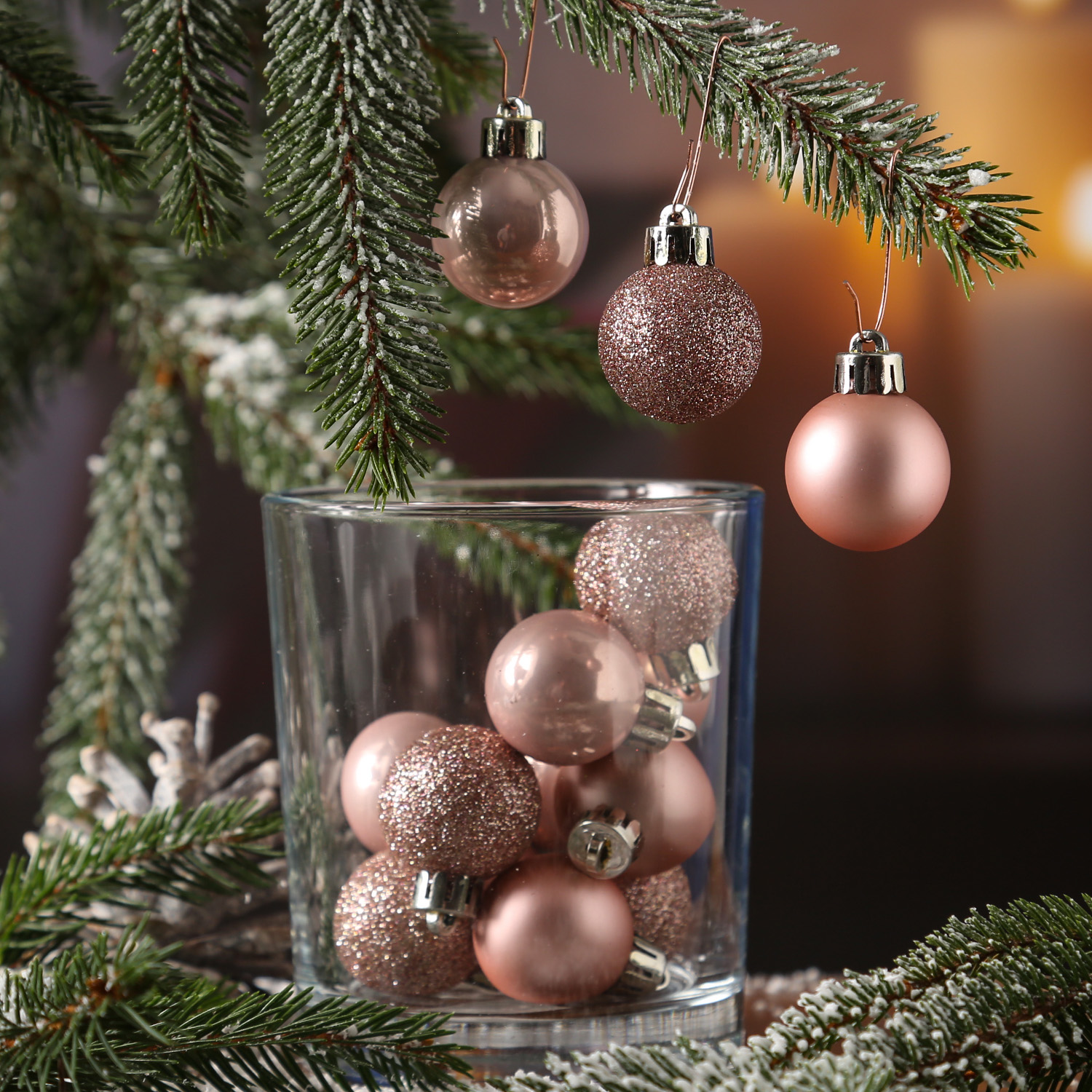 Christbaumkugel - Weihnachtskugel - bruchfest - D: 3cm - glänzend matt glitzernd - puderrosa - 14St.