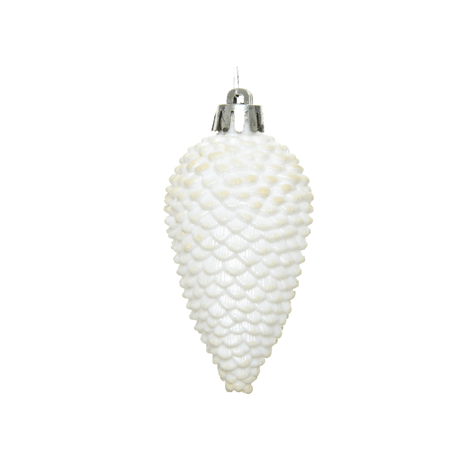 Christbaumschmuck ZAPFEN - Weihnachtsbaumschmuck - bruchfest - glitzernd - H: 8cm - weiß - 6er Set