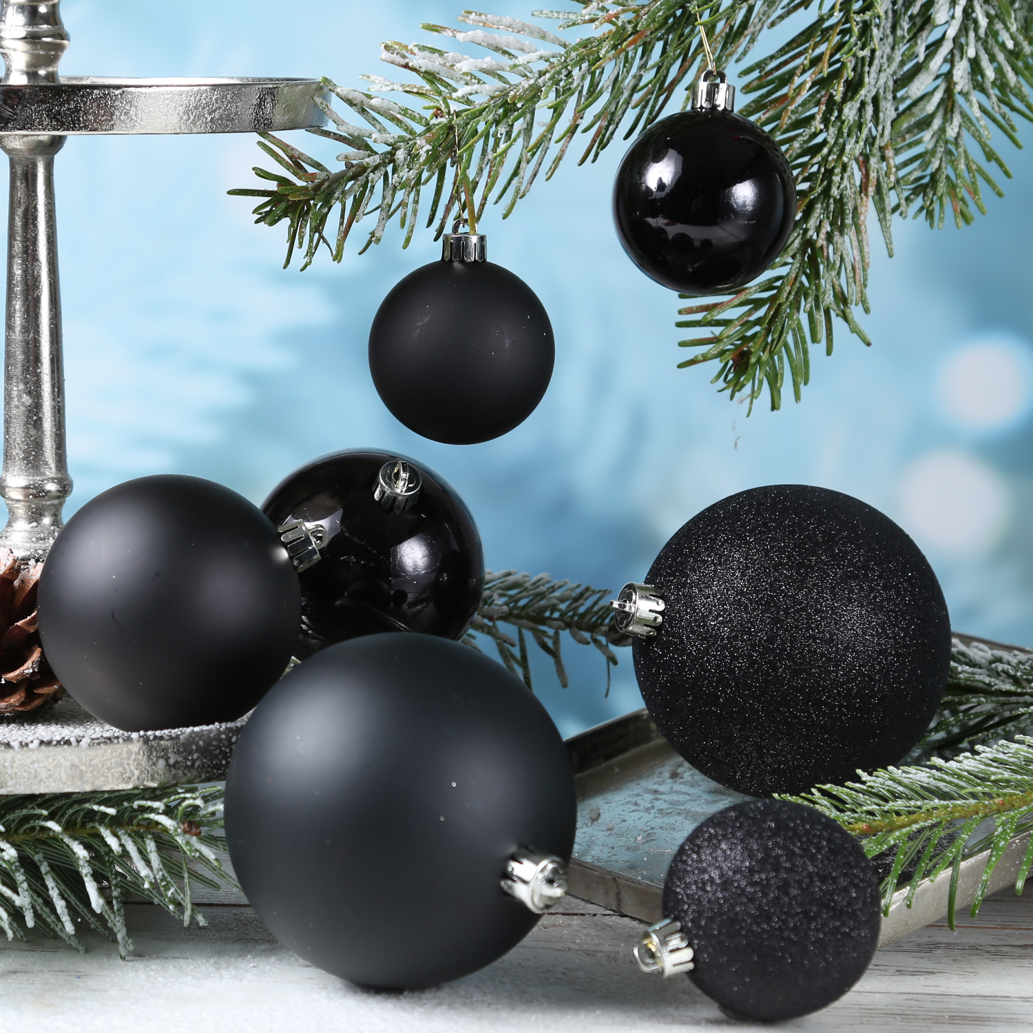 Christbaumkugel - Weihnachtsbaumkugel - bruchfest - glänzend, matt u. glitzernd - schwarz - 26 Stk.