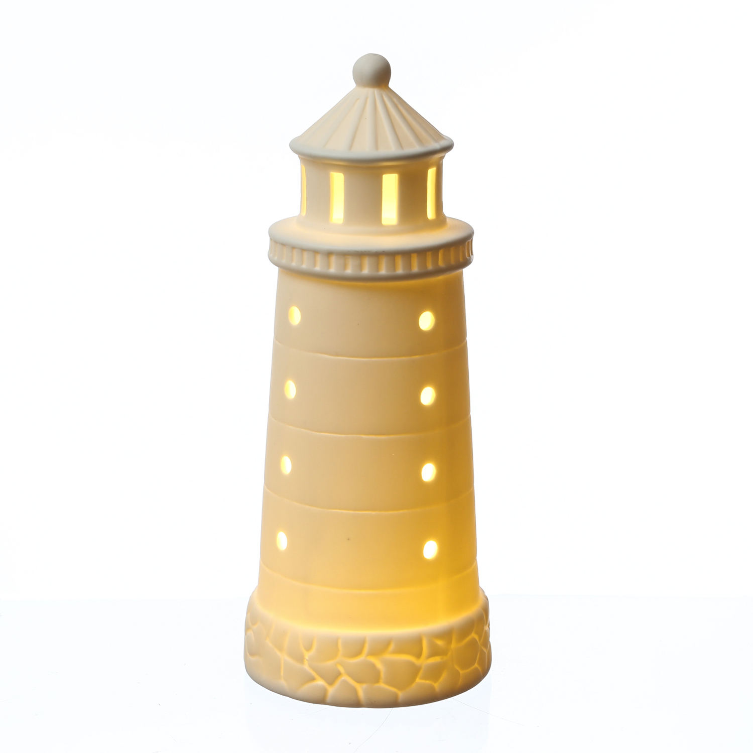 LED Leuchtturm - Porzellan - 4 warmweiße LED - H: 25cm - Timer - Batteriebetrieb - weiß