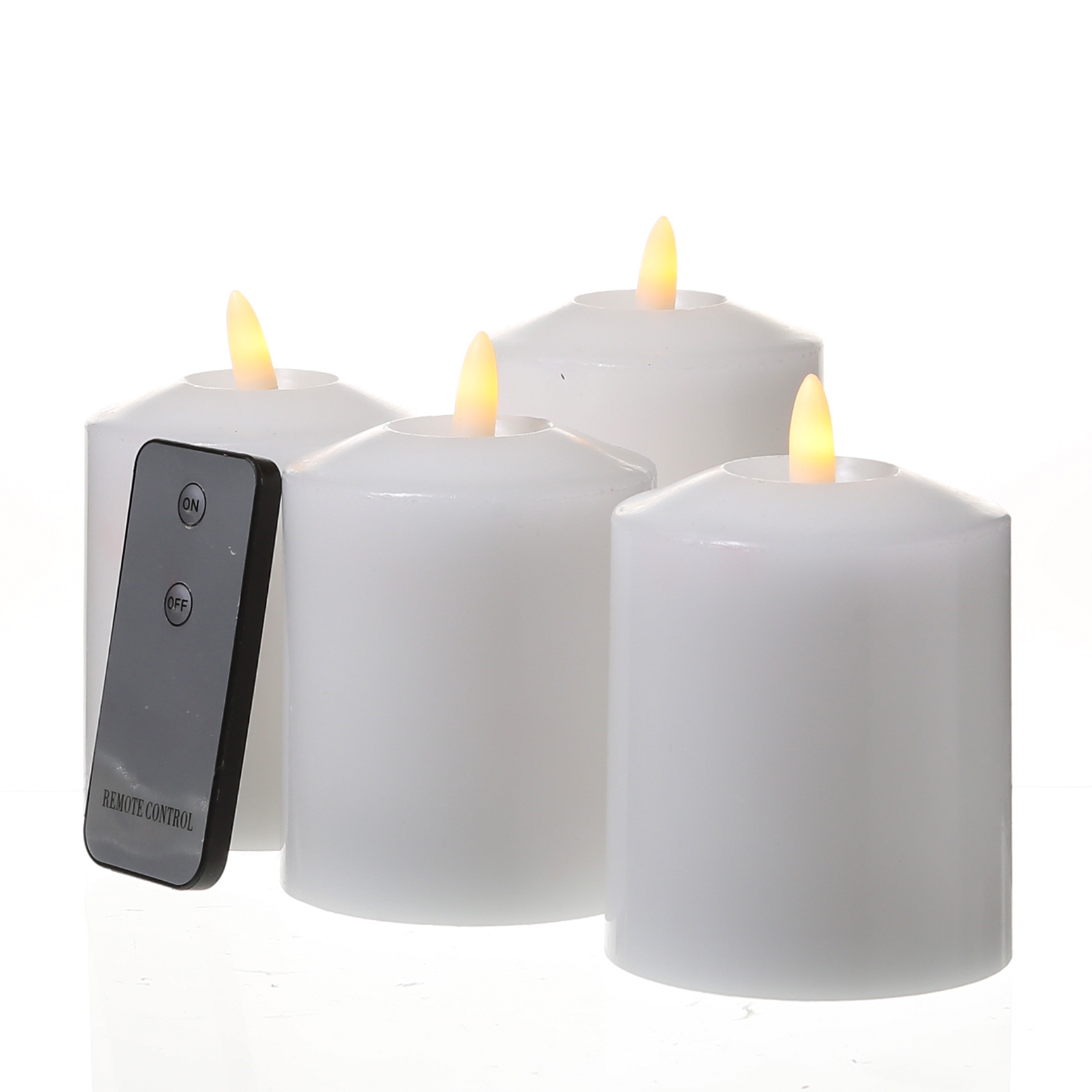 LED Kerzenset - Echtwachs - flackernde 3D Flamme - H: 11,5cm - Fernbedienung - weiß - 4er Set