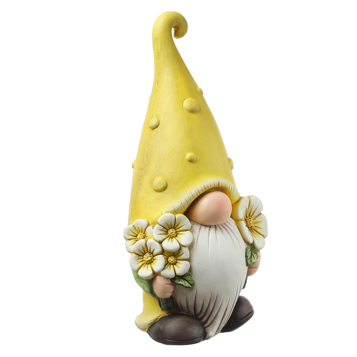 Gartenzwerg BERT - Zwerg mit gelber Zipfelmütze und Blumen - Gartenfigur - Polyresin - H: 45cm