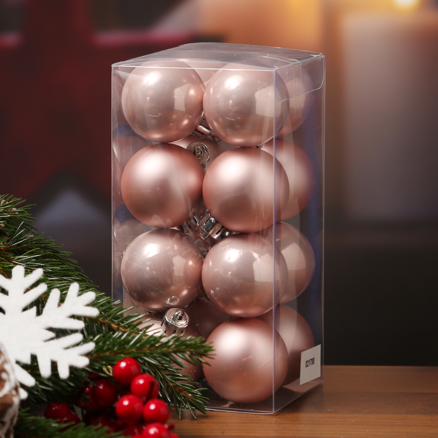 Christbaumkugel - Weihnachtsbaumkugel - bruchfest - D: 4cm - glänzend matt - puderrosa - 16er Set