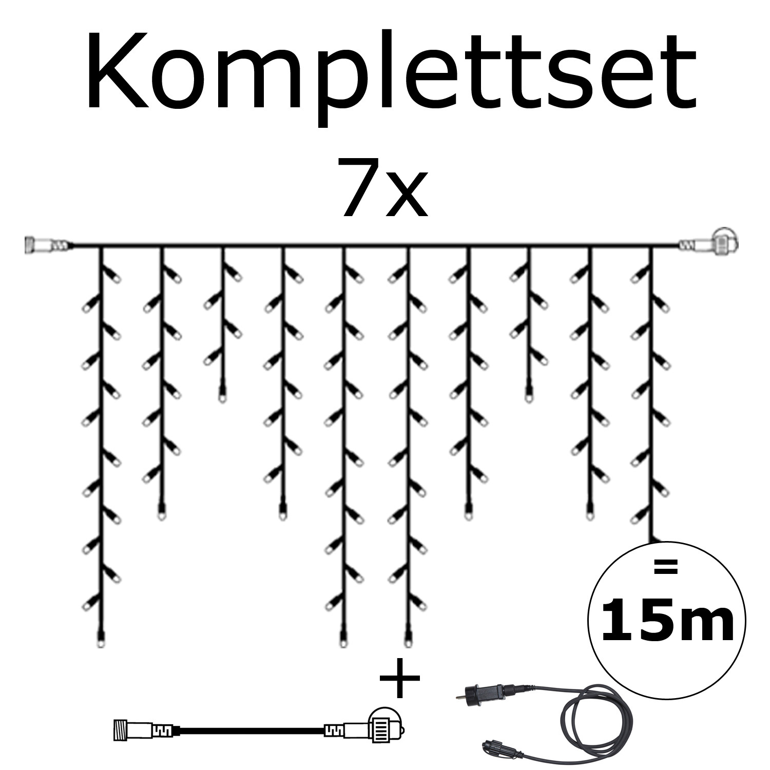 SYSTEM 24 KOMPLETT SET 14m - LED Lichtervorhang Eisregen 14x1m - Icicle für Dachrinne, Terrasse