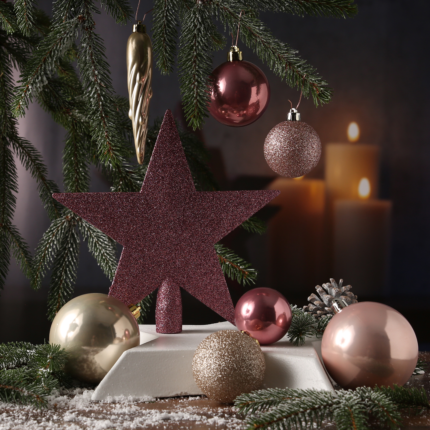 Christbaumkugel - Weihnachtskugel - bruchfest - glänzend matt glitzernd - champagner rosa - 33er Set