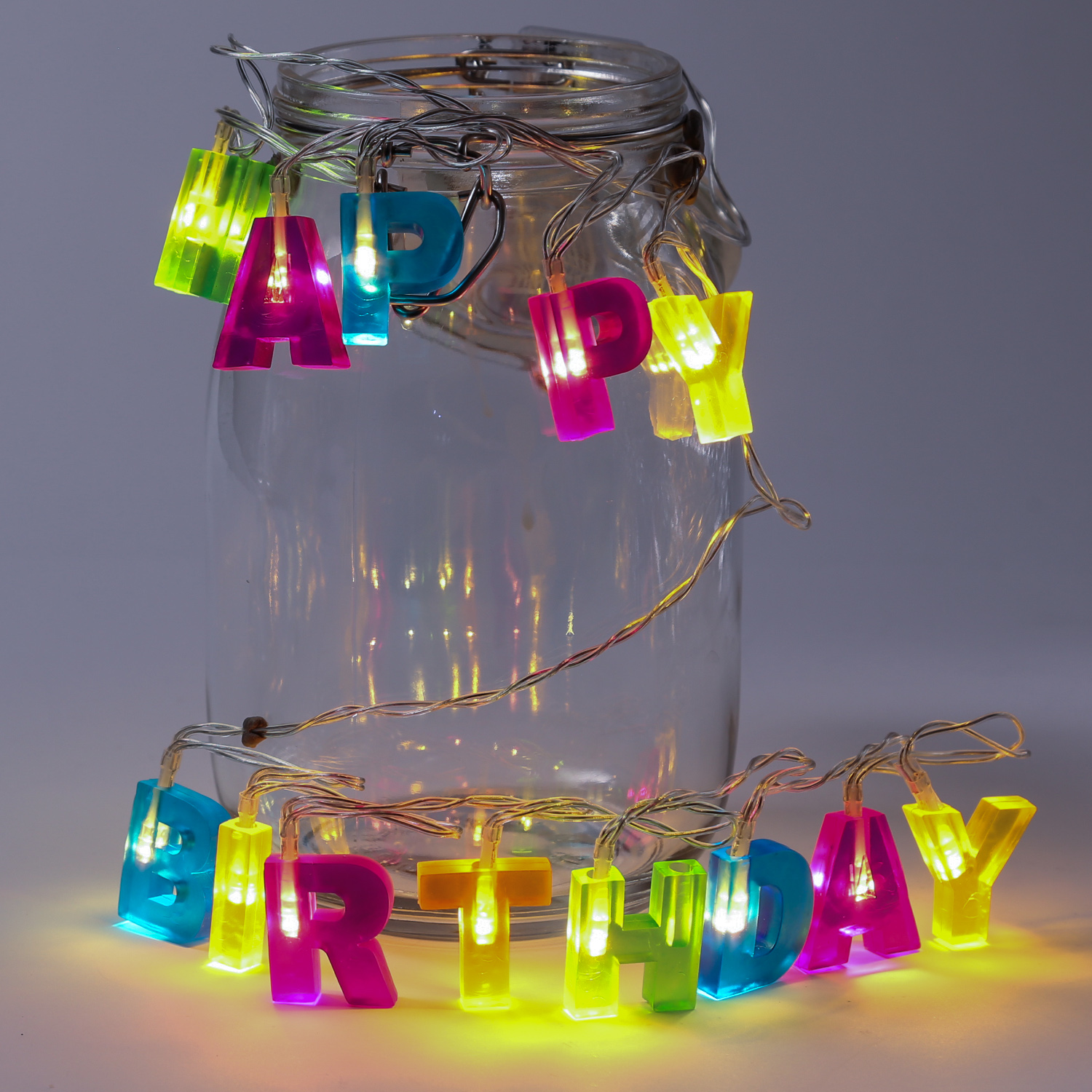 LED Lichterkette HAPPY BIRTHDAY - 13 warmweiße LED - L: 1,10m - Batteriebetrieb - bunt