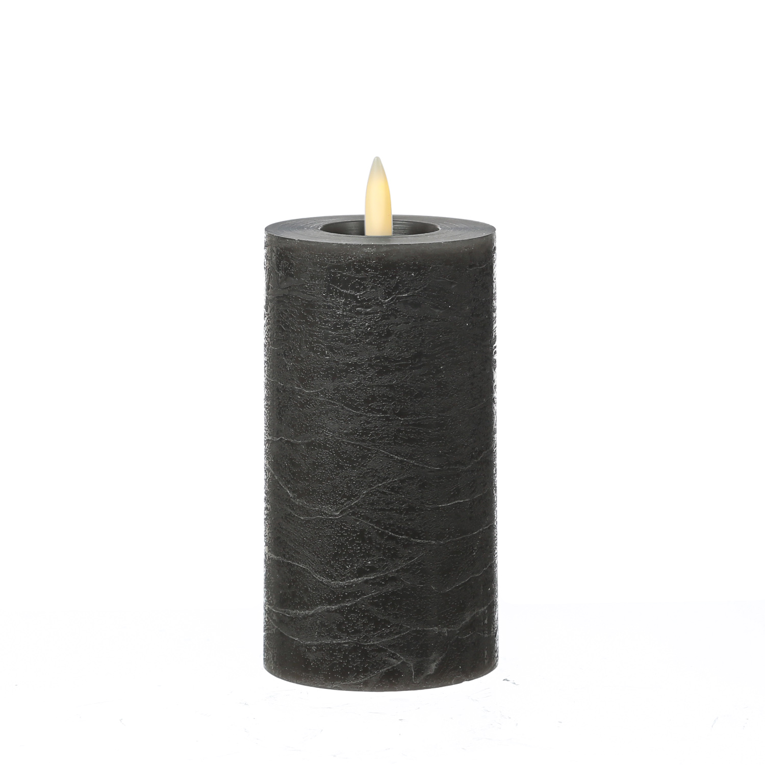 LED Kerze LINA - Rustik-Optik - Echtwachs - 3D Flamme - H: 15cm - D: 7cm - Batterie - Timer - grau