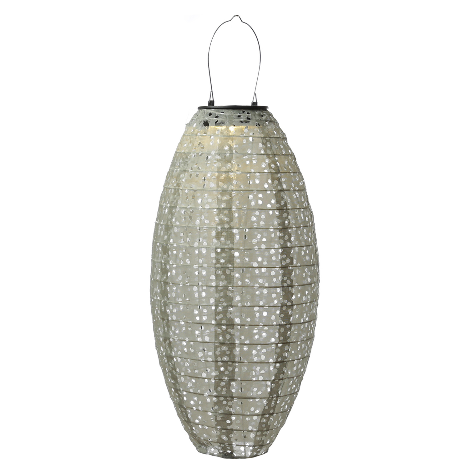 LED Solar Lampion oval - mit Blumenmuster - warmweiße LED - H: 40cm - D: 20cm - Lichtsensor - grün