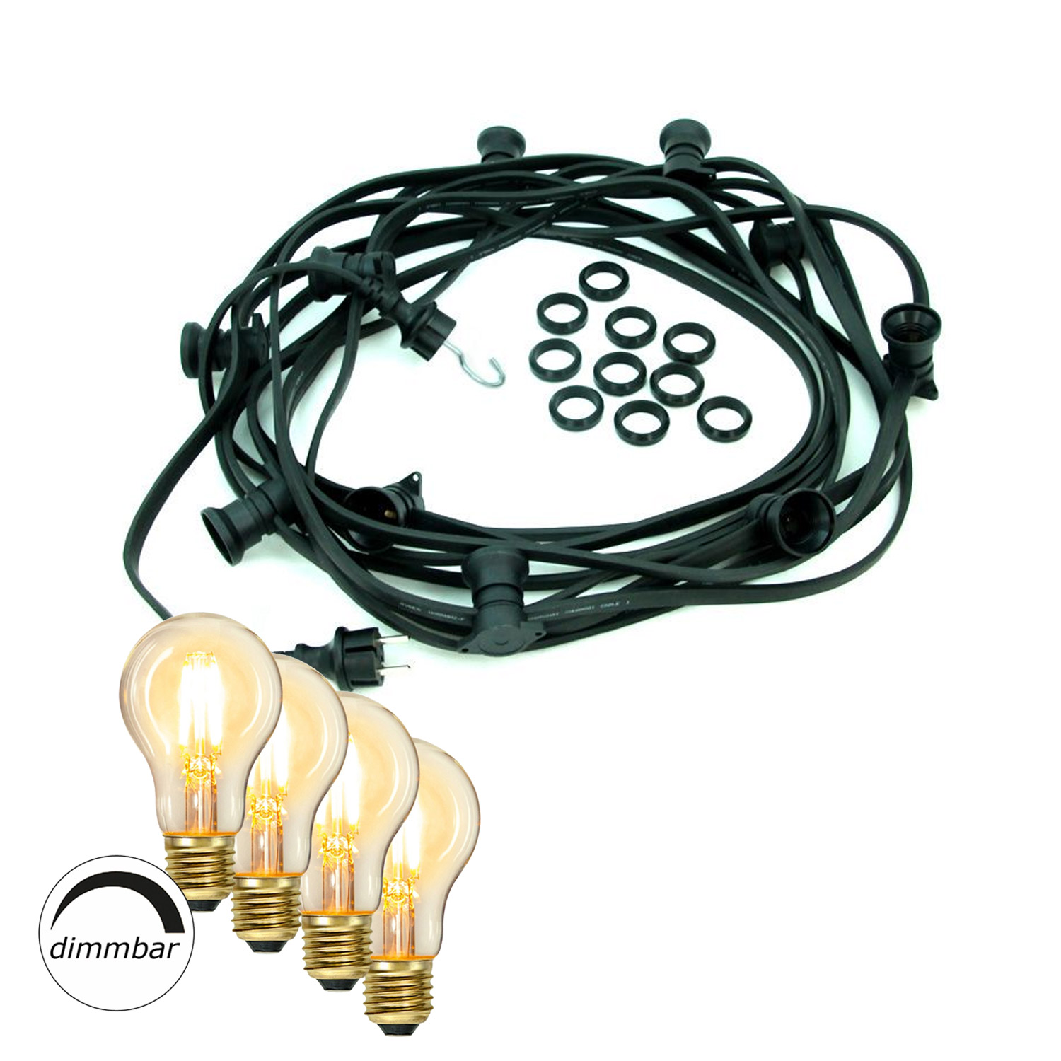 Illu-/Partylichterkette BLACKY 50m - Außenlichterkette schwarz - 50x dimmbares Leuchtmittel