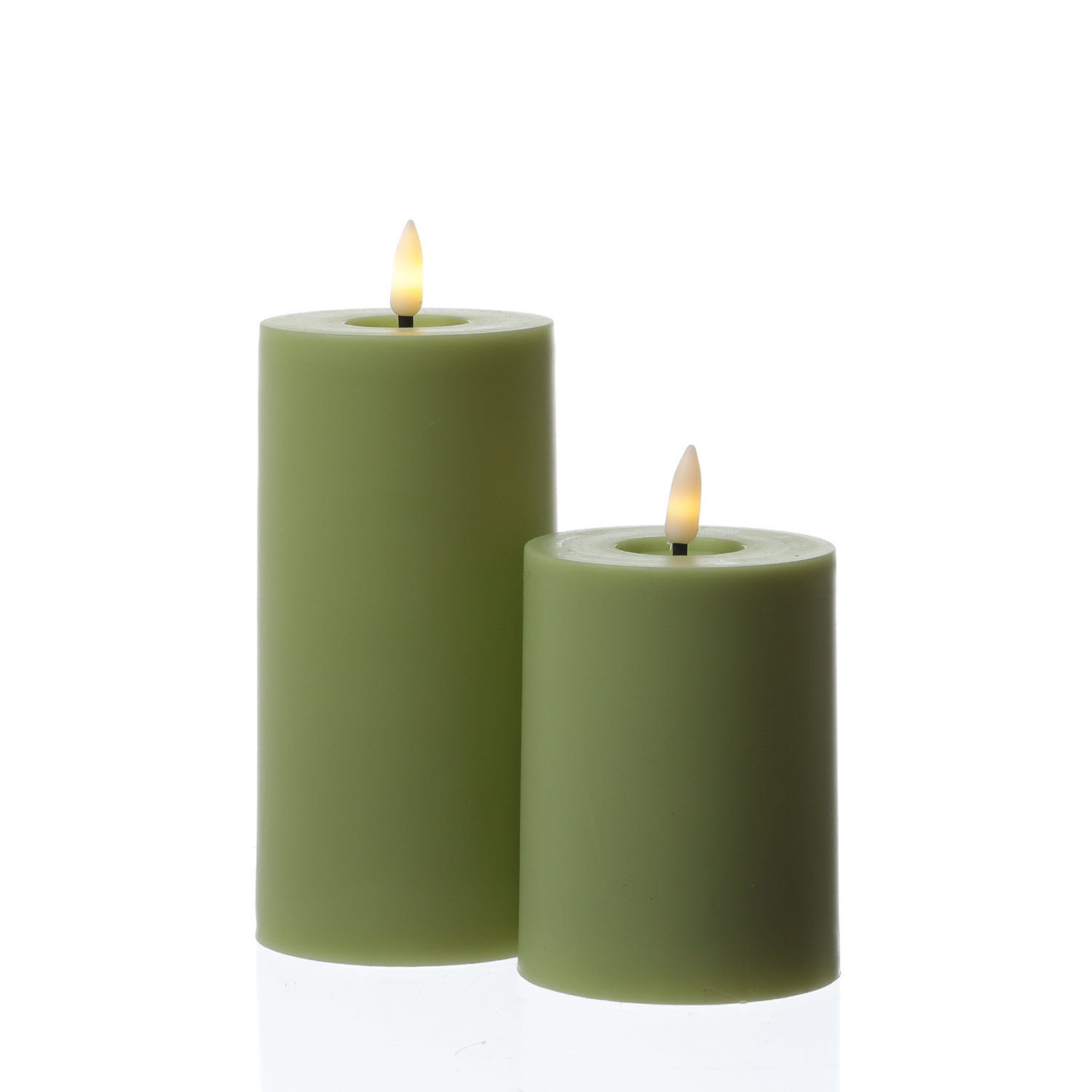 LED Stumpenkerze - Kunststoff - 3D Flamme - H: 10cm - D: 7,5cm - Timer - für Innen/Außen - grün