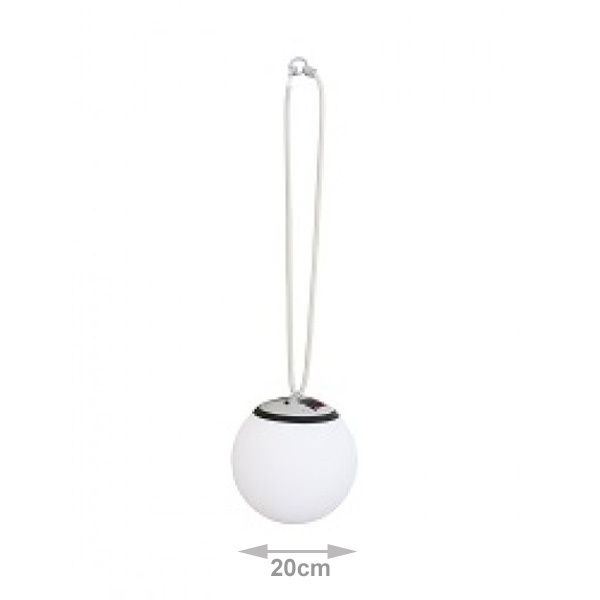 LED Solar Kugelleuchte - D: 20cm - warmweiss - outdoor - bis zu 8h Licht - mit Gummiaufhängung