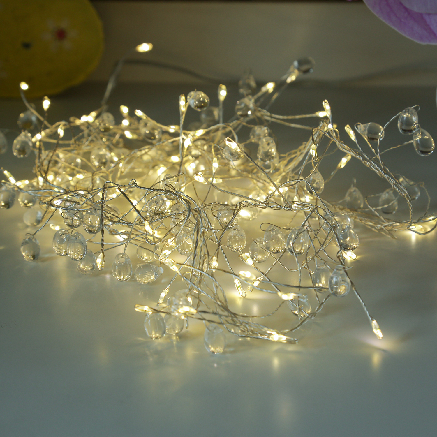 LED Lichterkette Diamant - Cluster Dekolichterkette - 100 warmweiße LED - L: 1,2m - Timer - Batterie