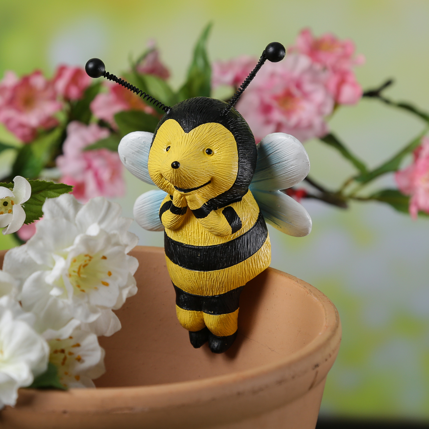 Blumentopfhänger Biene - niedliche Dekofigur als Topfhänger - Tierfigur - Polyresin - H: 11,5cm