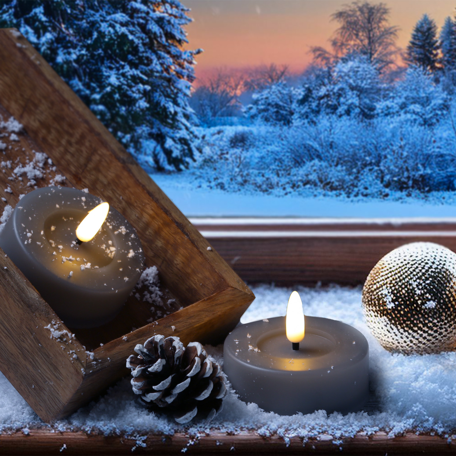 LED Maxi Teelichter - XL Outdoor Teelichter  - D: 6,5cm - Timer - Batteriebetrieb - grau - 2er Set